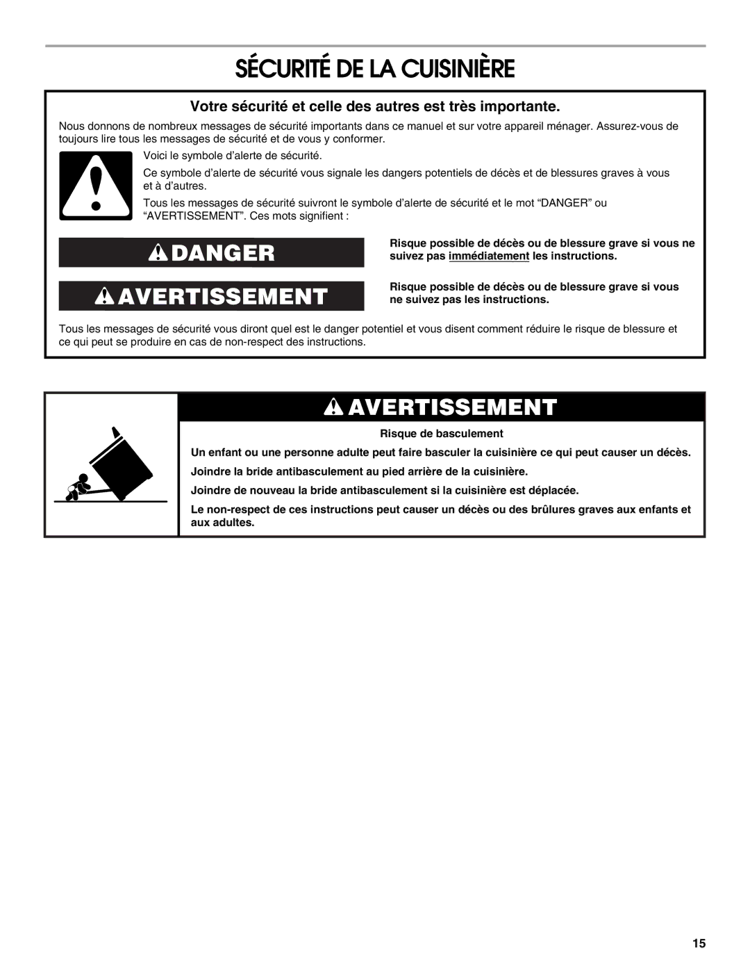 Whirlpool 9762035A Sécurité DE LA Cuisinière, Votre sécurité et celle des autres est très importante 