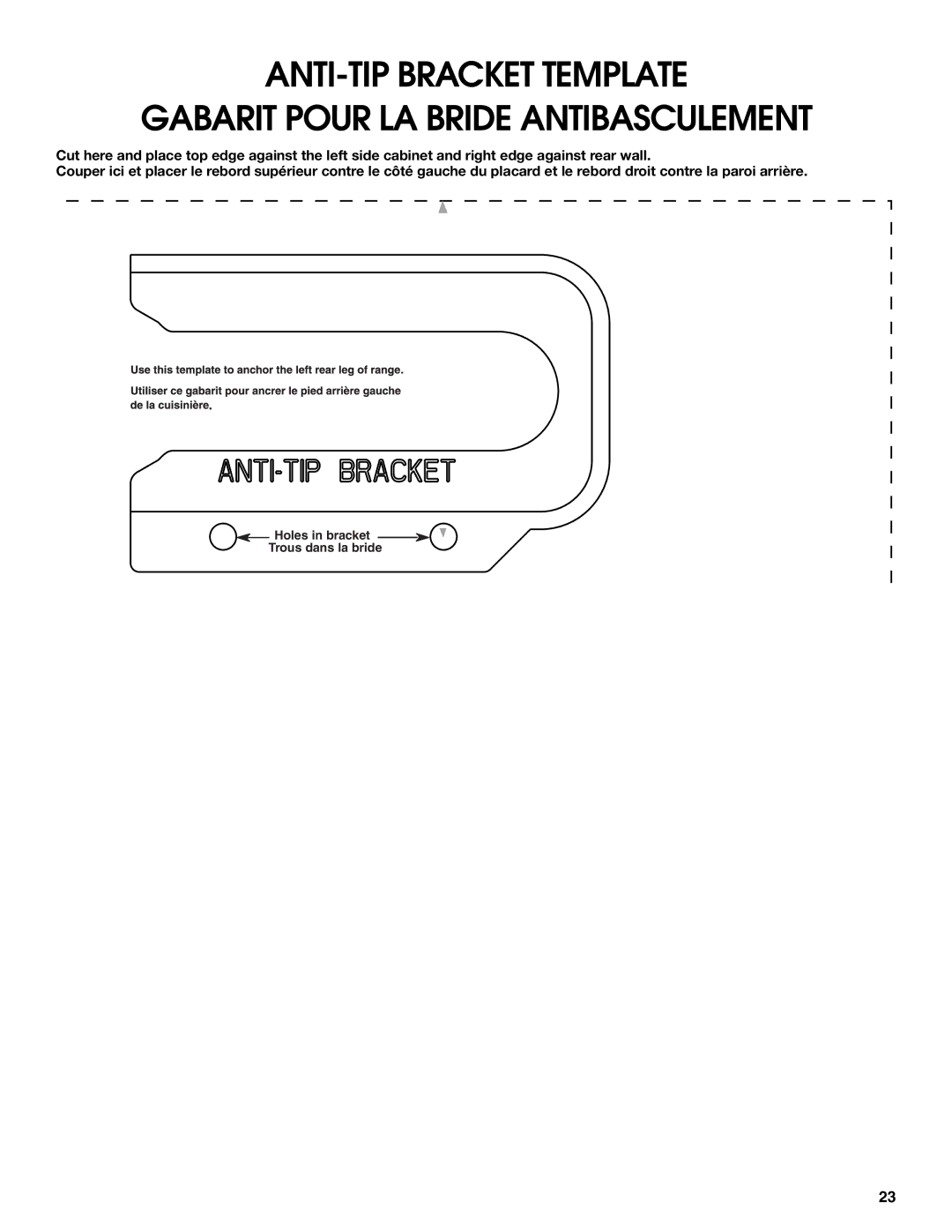 Whirlpool 9762035A installation instructions Holes in bracket Trous dans la bride 