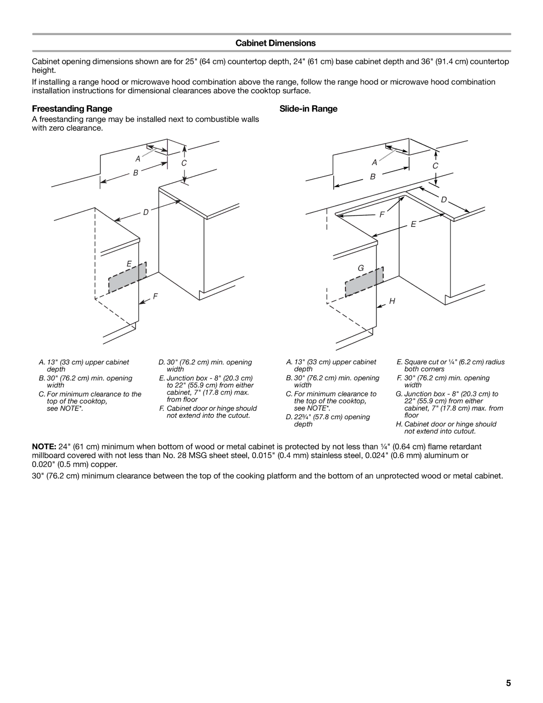 Whirlpool 9762035A installation instructions Cabinet Dimensions 