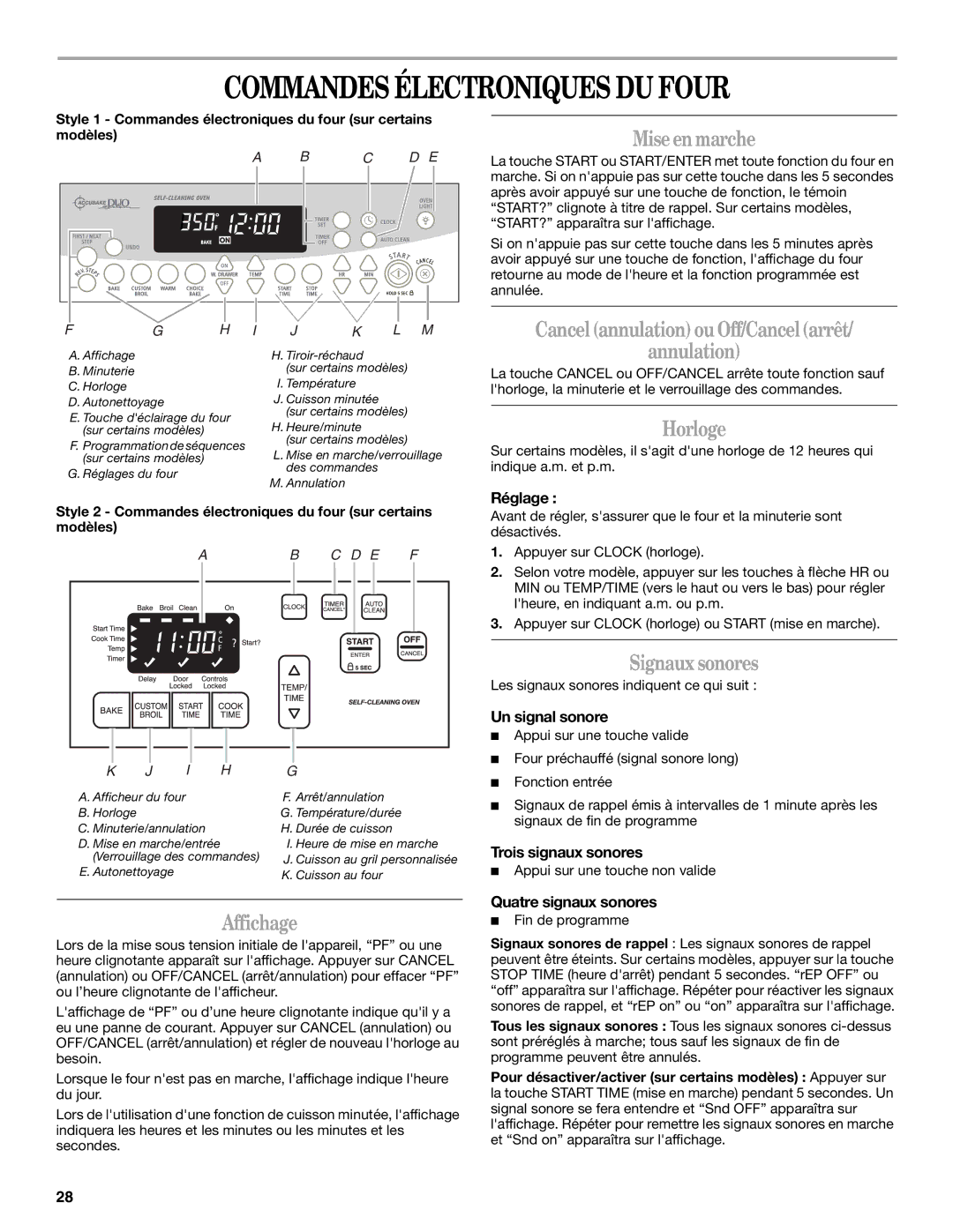 Whirlpool 9762354A manual Commandes Électroniques DU Four 