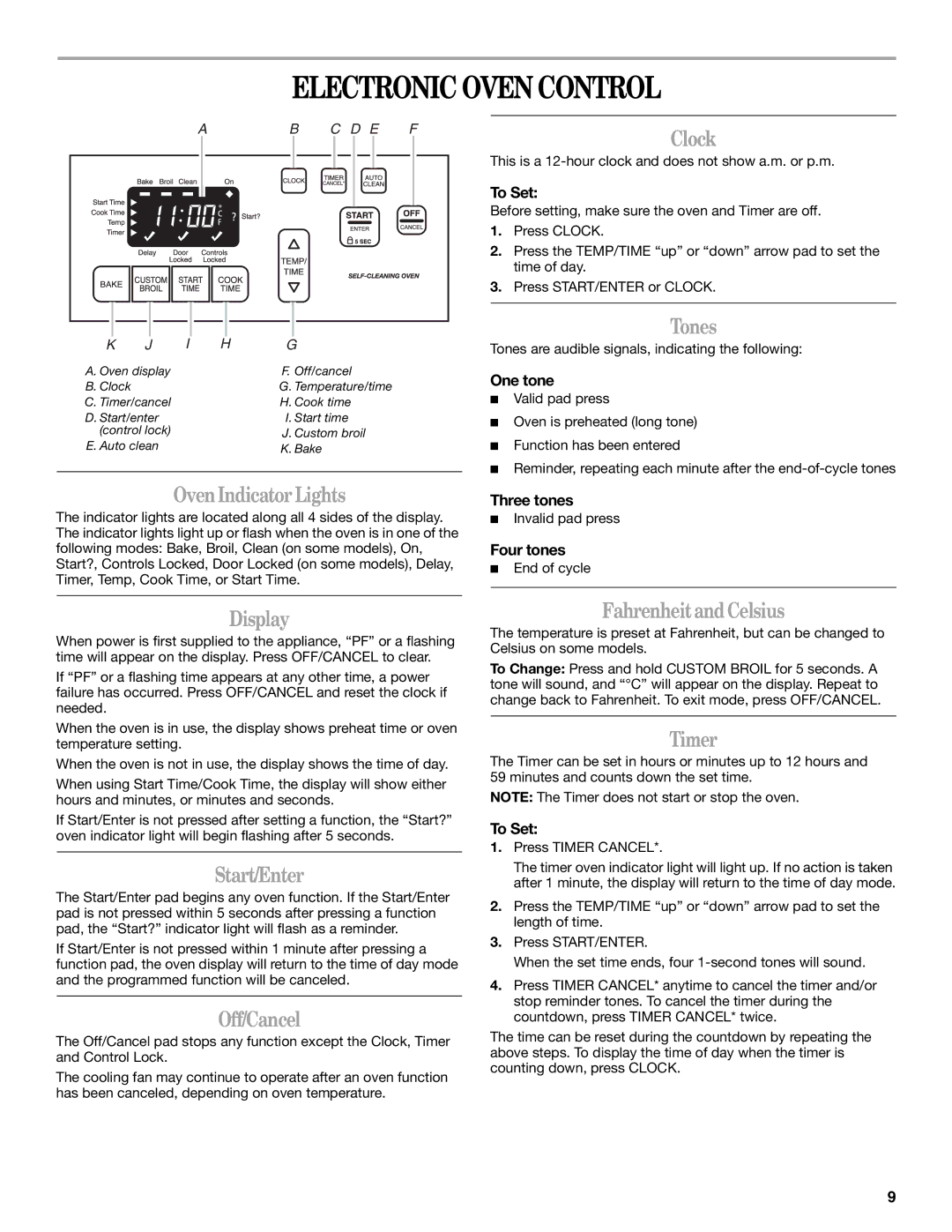 Whirlpool 9762358A manual Electronic Oven Control 