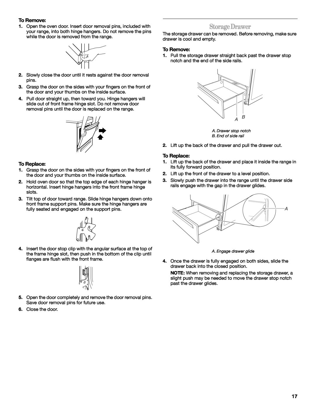 Whirlpool 9762358A manual Storage Drawer, To Remove, To Replace 