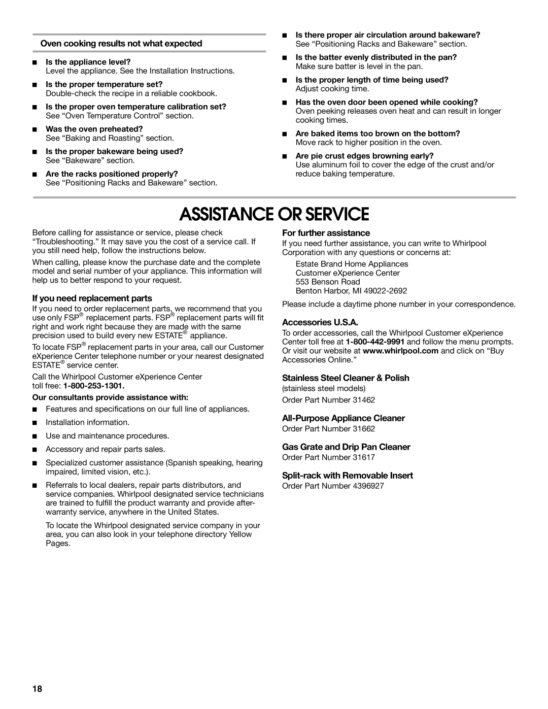 Whirlpool 9762362A manual Assistance or Service 