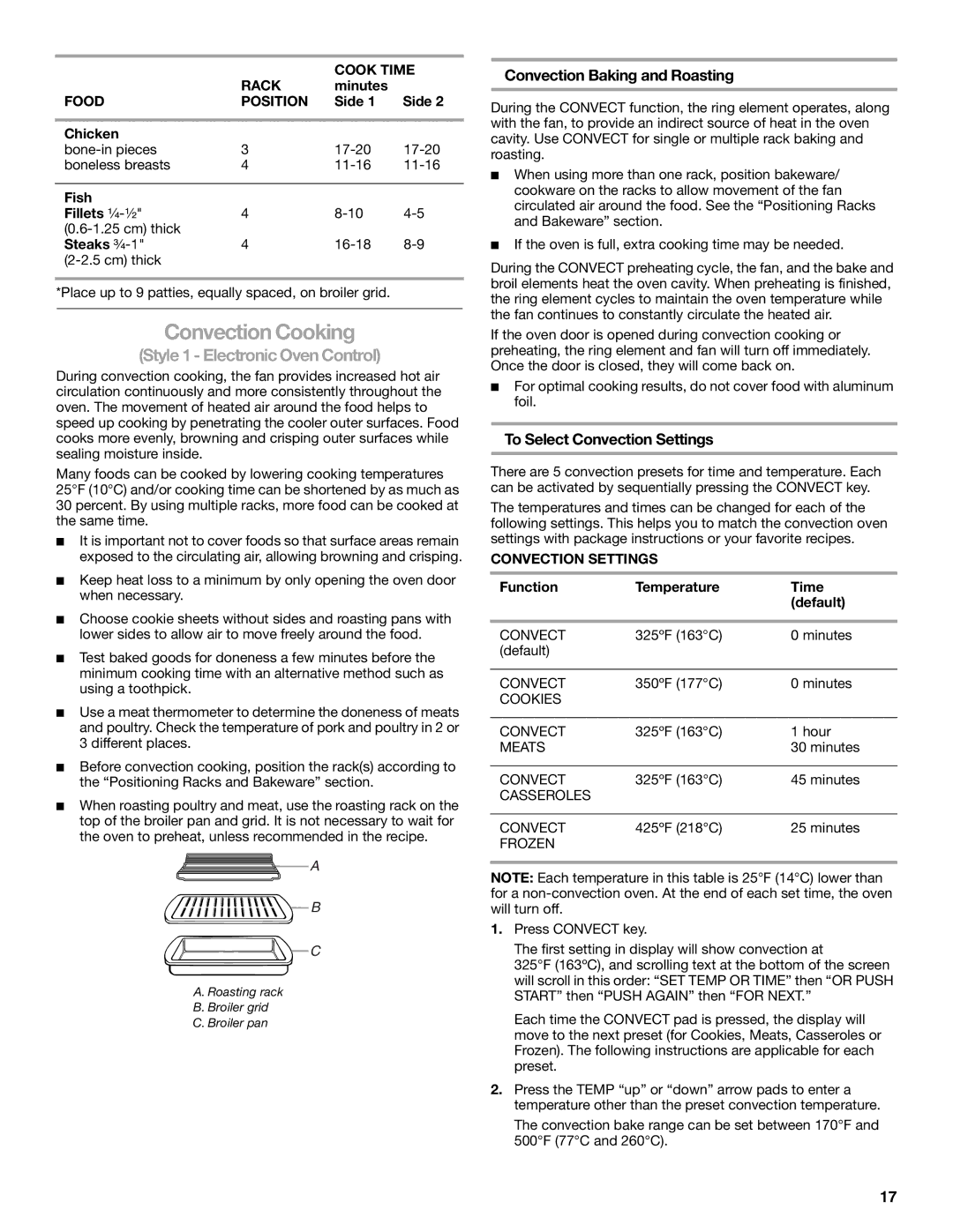 Whirlpool 9762365 manual Convection Baking and Roasting, To Select Convection Settings 