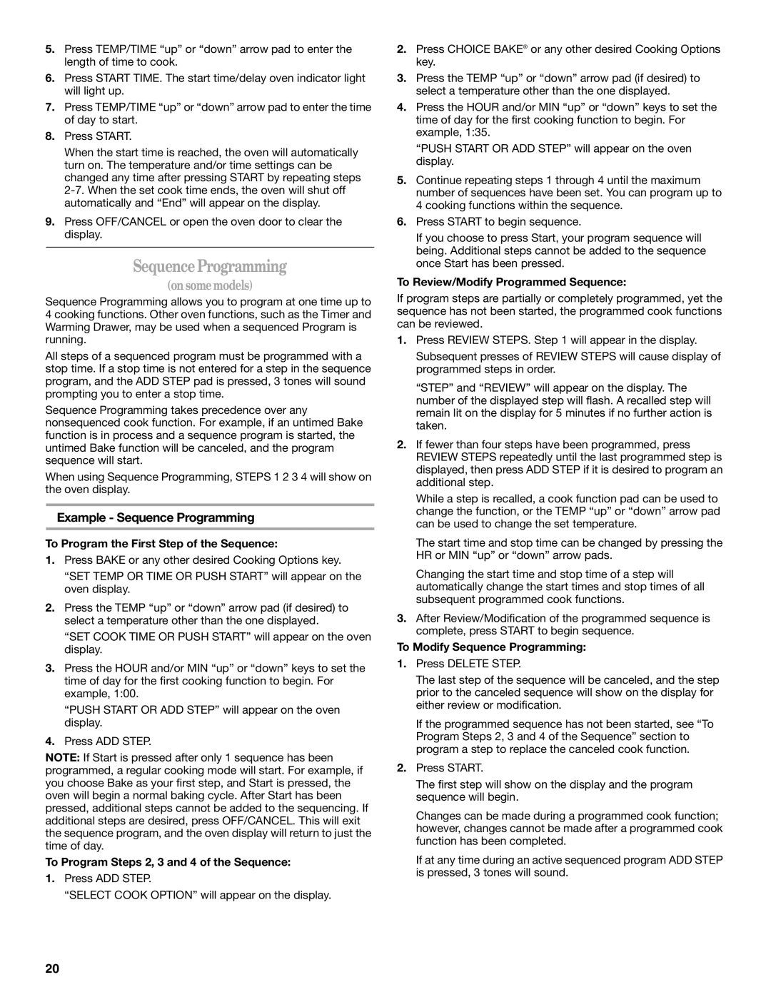 Whirlpool 9762365 manual Example Sequence Programming 