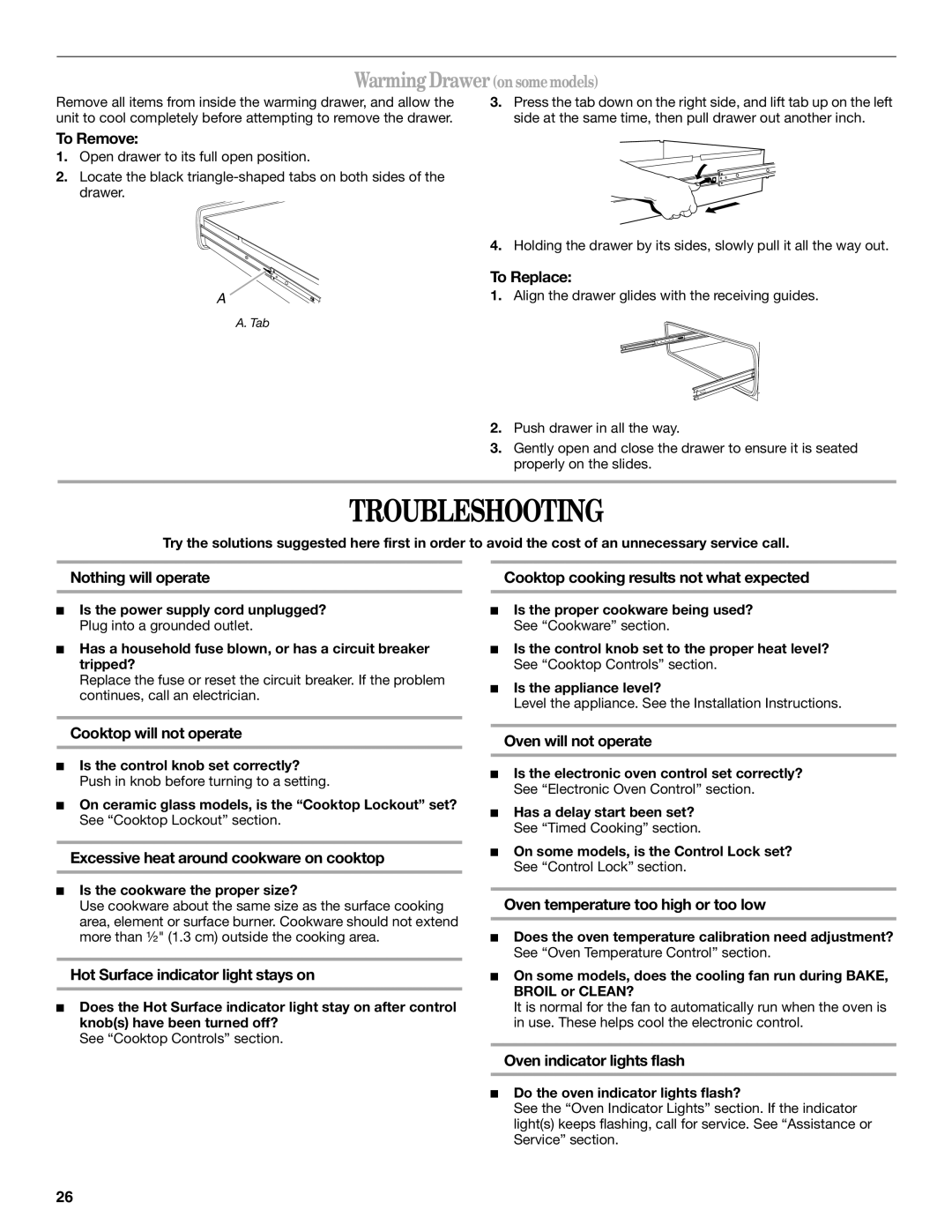 Whirlpool 9762365 manual Troubleshooting 