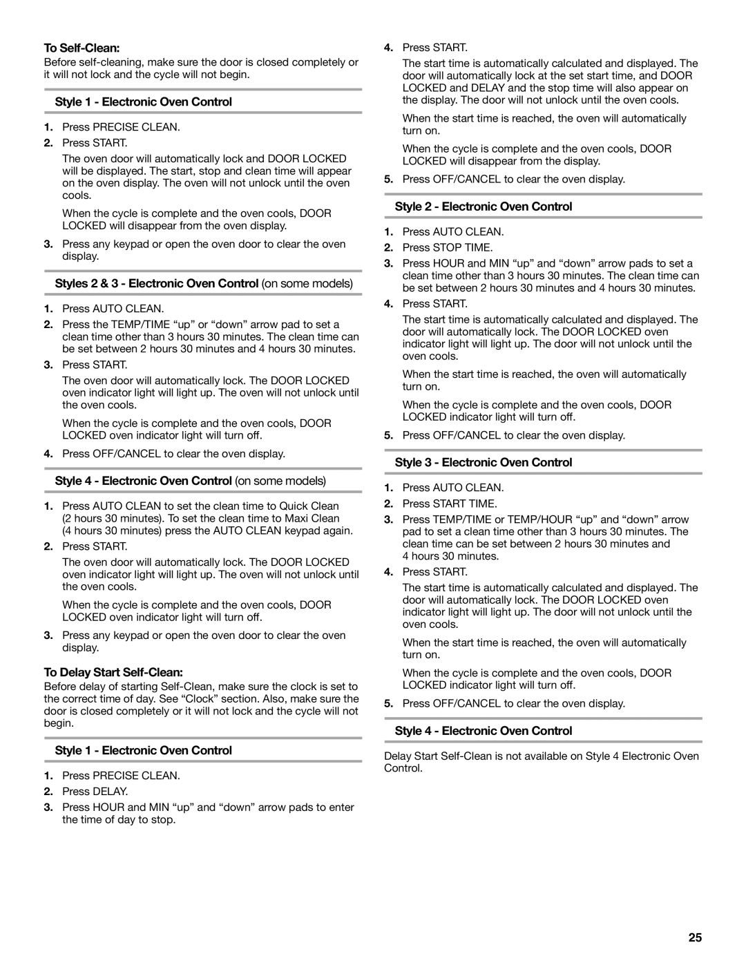 Whirlpool 9763001 manual To Self-Clean, To Delay Start Self-Clean, Style 3 Electronic Oven Control 