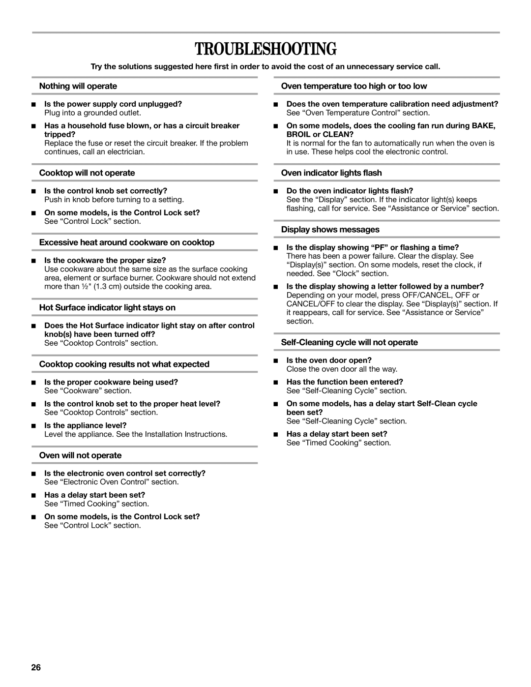 Whirlpool 9763069 manual Troubleshooting 