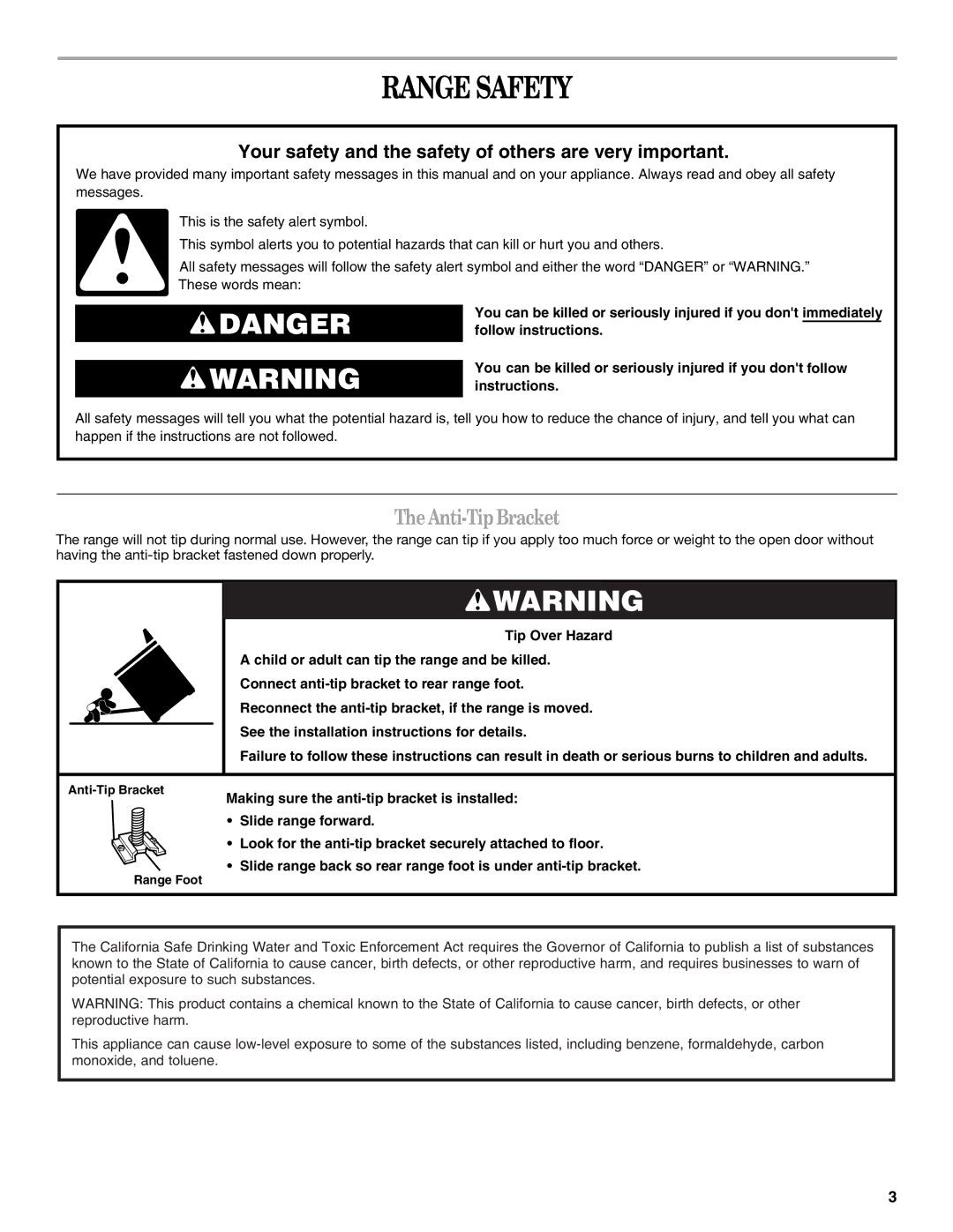 Whirlpool 9763069 manual Range Safety, Anti-Tip Bracket 