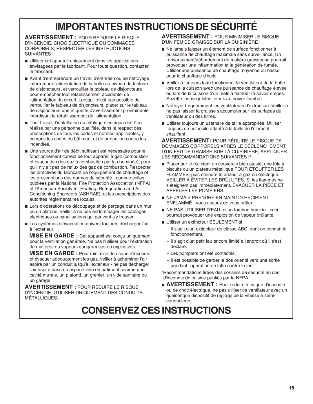 Whirlpool 9763375 installation instructions Conservez CES Instructions 