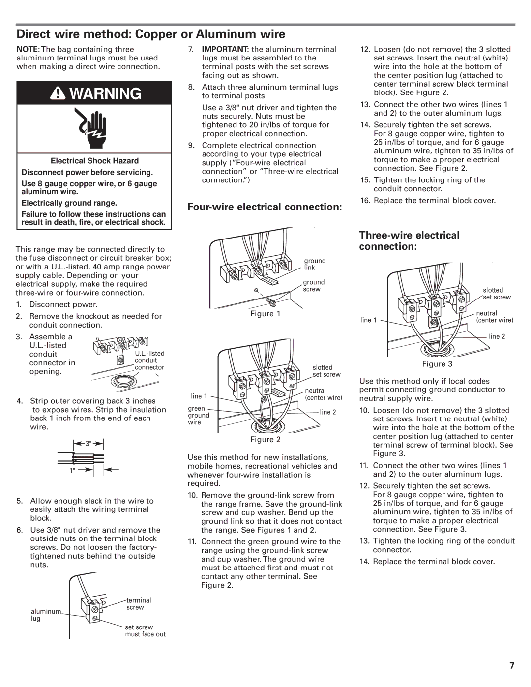 Whirlpool 9.76E+13 installation instructions Direct wire method Copper or Aluminum wire 