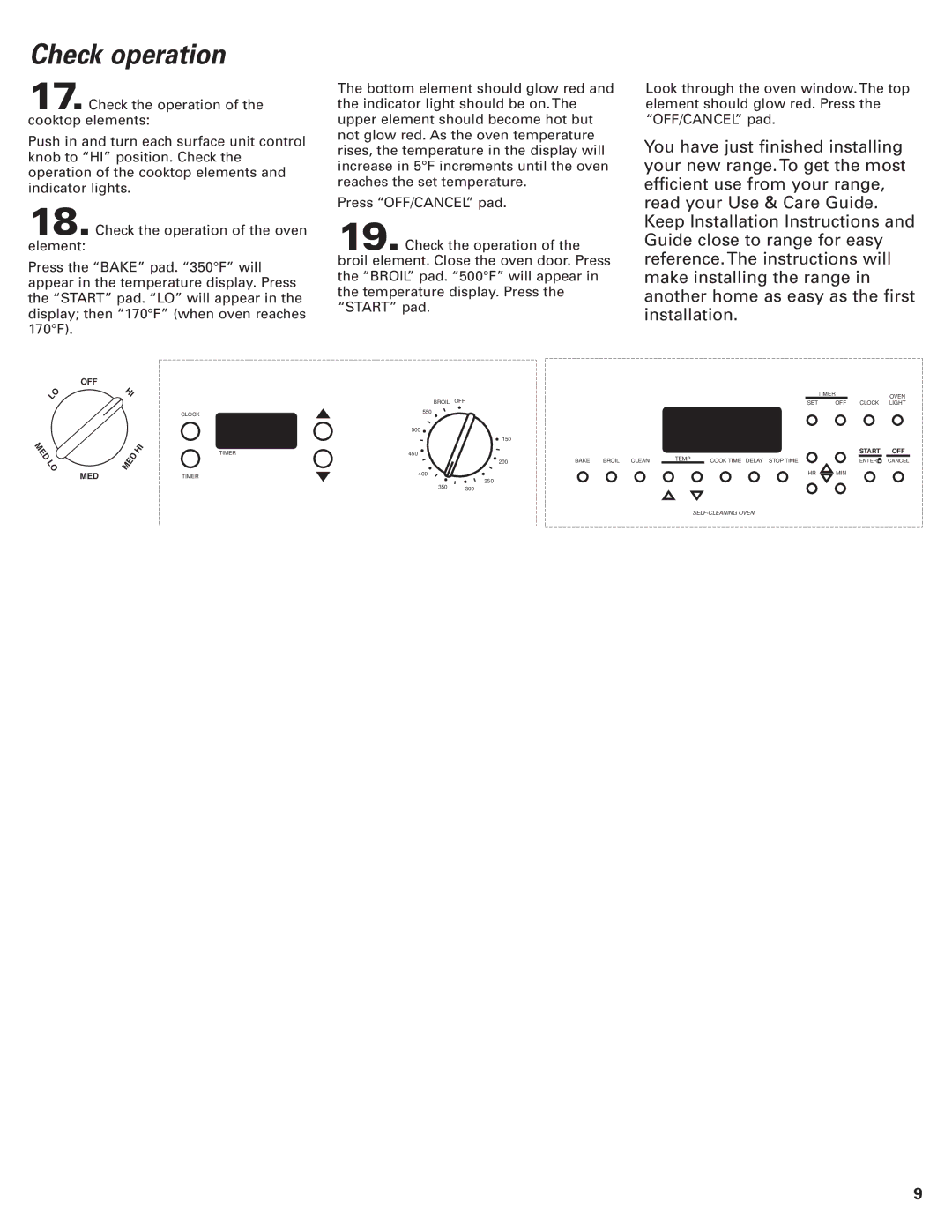 Whirlpool 9.76E+13 installation instructions Check operation, Med 