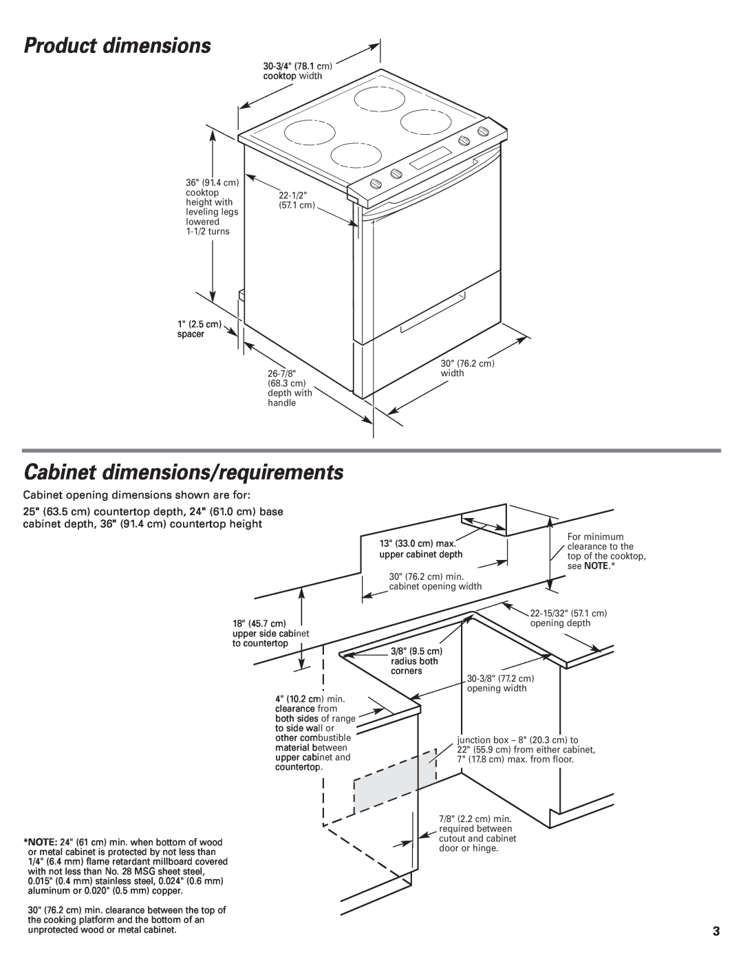 Whirlpool 9.76E+13 Product dimensions, Cabinet dimensions/requirements, Cabinet opening dimensions shown are for 