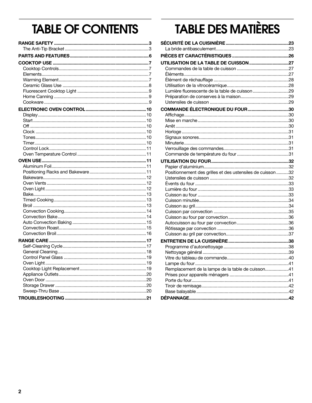 Whirlpool 9782474A manual Table DES Matières 