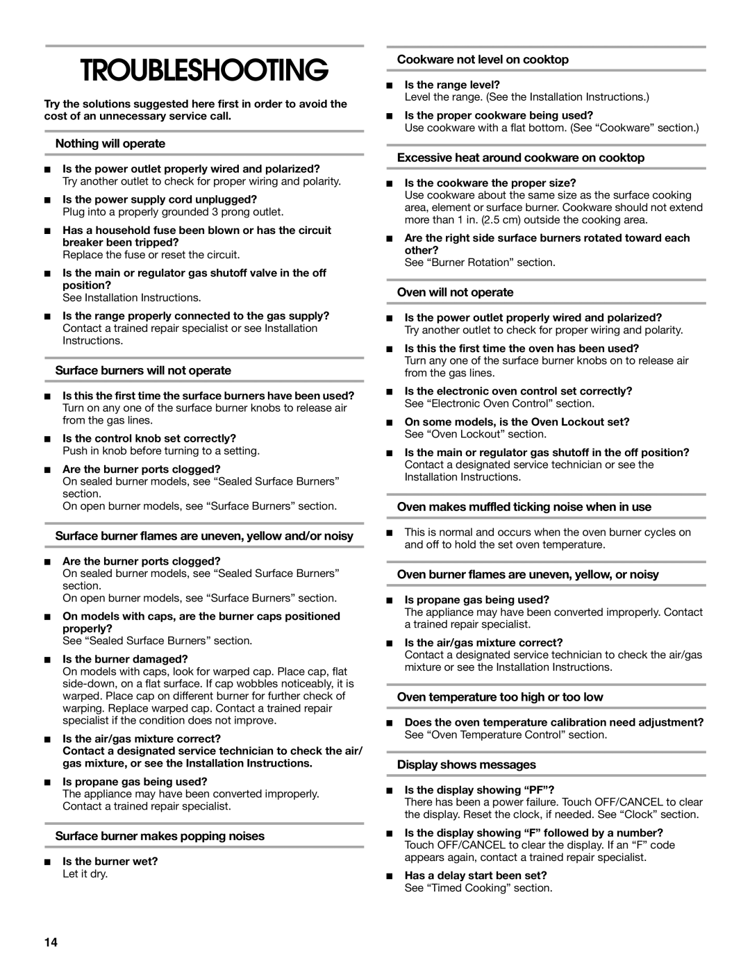 Whirlpool 98012565 manual Troubleshooting 