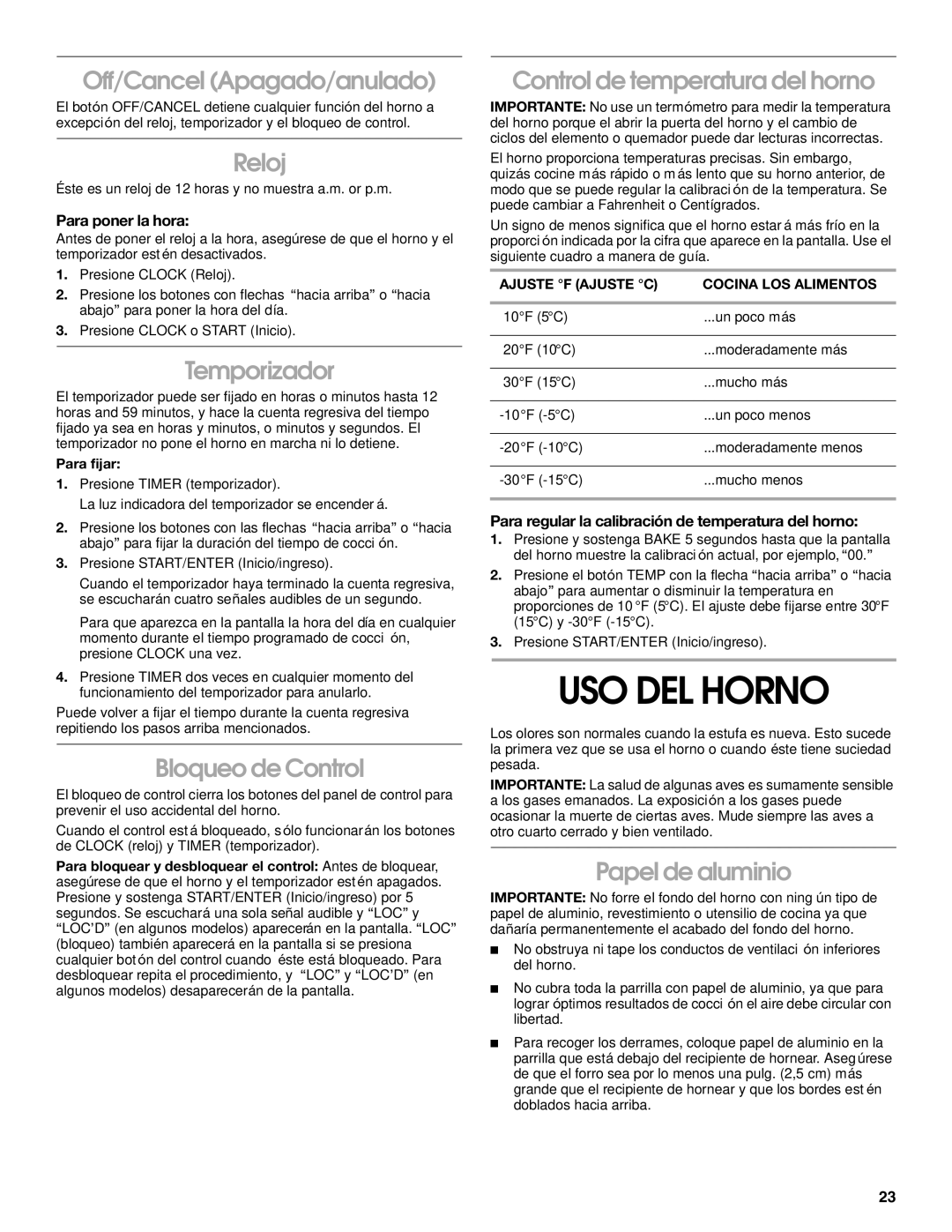 Whirlpool 98012565 manual USO DEL Horno 