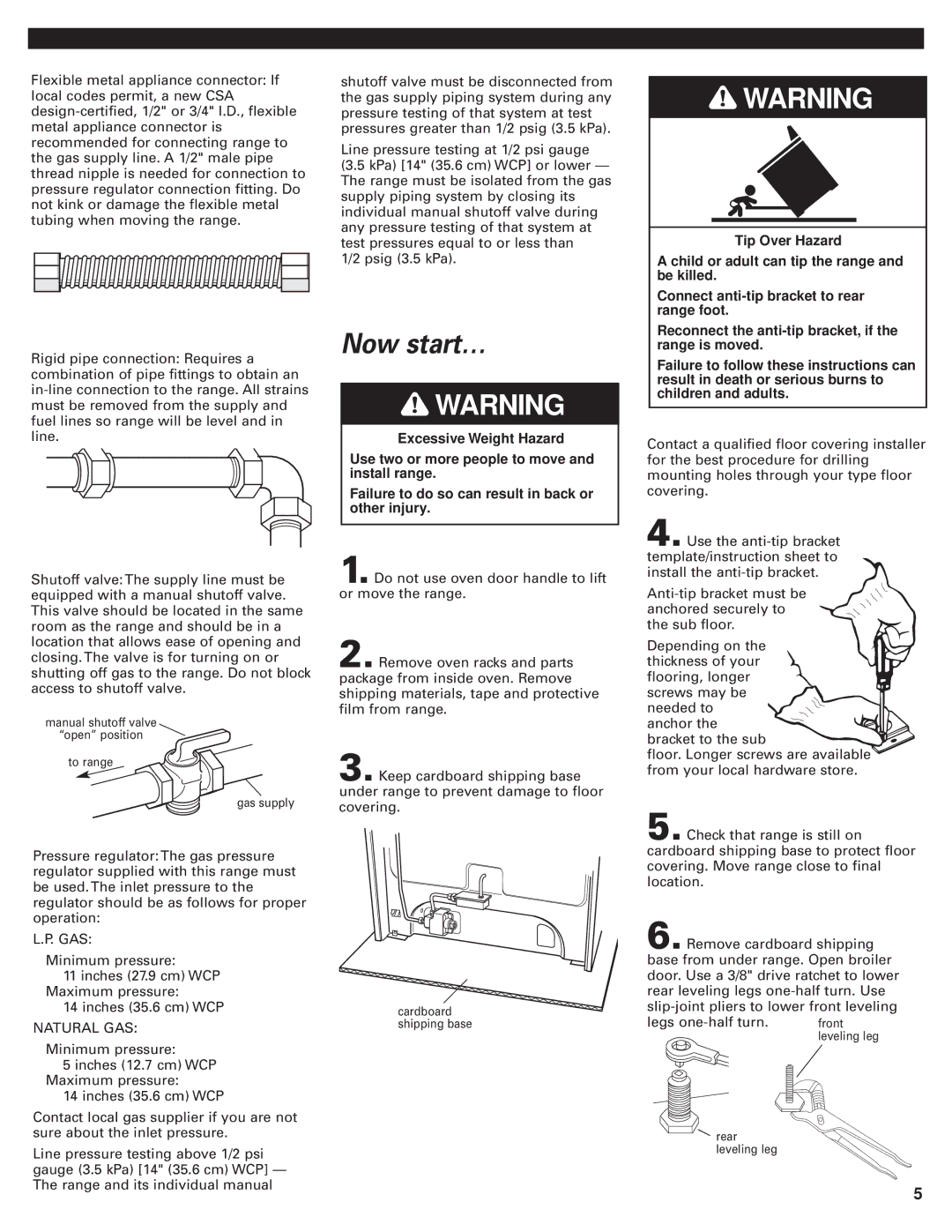 Whirlpool 98015194 installation instructions Now start…, Natural GAS 