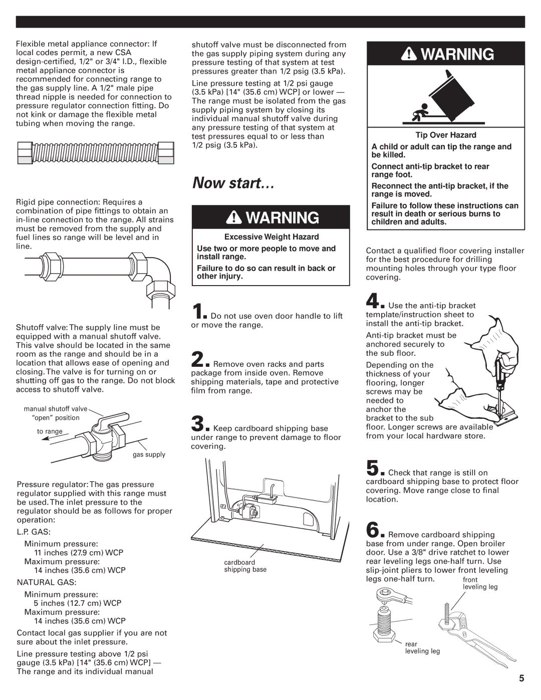 Whirlpool 98015195 installation instructions Now start…, Natural GAS 