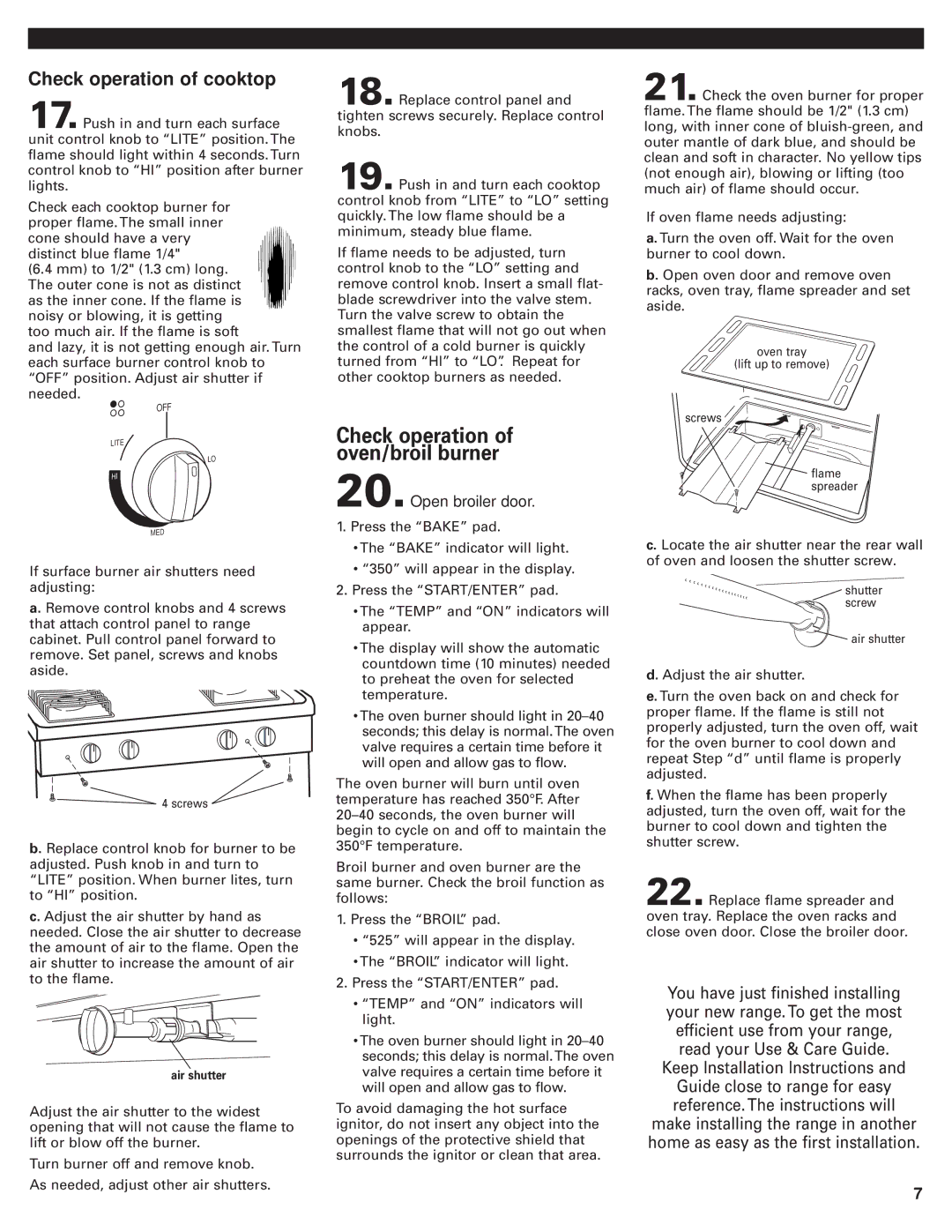 Whirlpool 98015195 installation instructions Check operation of oven/broil burner 