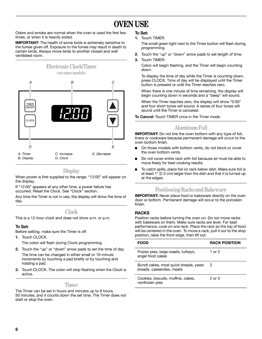 Whirlpool 98017488 manual Oven USE 