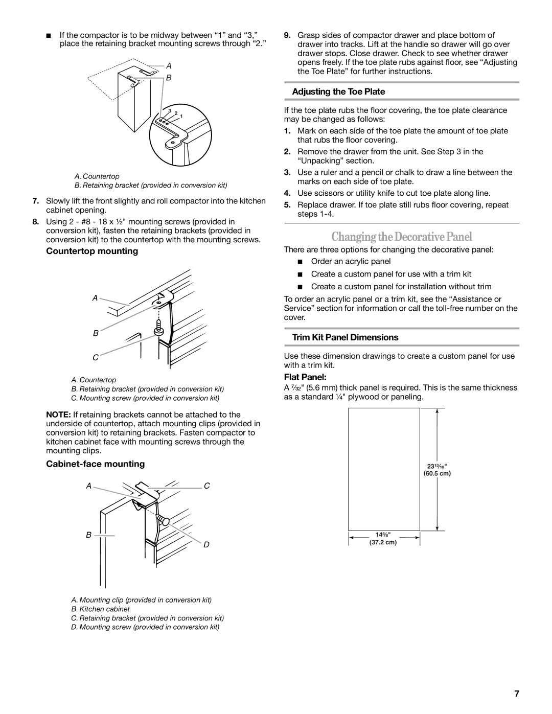 Whirlpool 9872208 manual Changing the Decorative Panel 