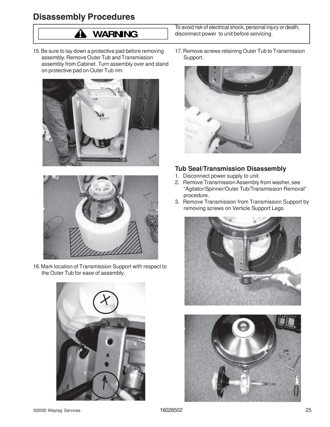 Whirlpool AAV4000AW manual Tub Seal/Transmission Disassembly 