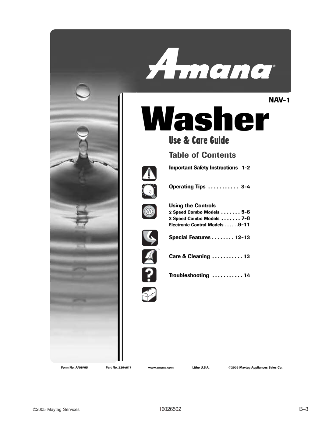 Whirlpool AAV4000AW manual Washer 