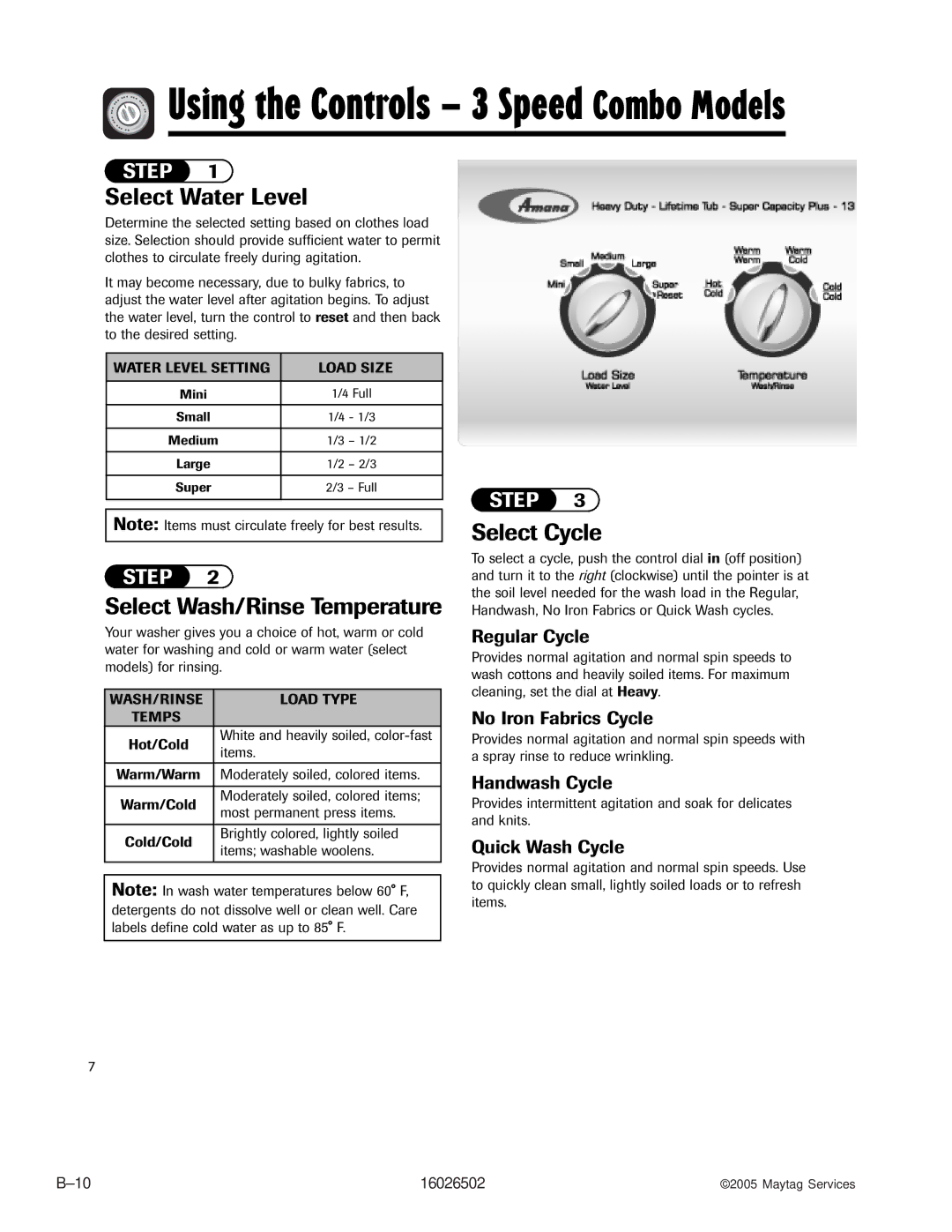 Whirlpool AAV4000AW manual Using the Controls 3 Speed Combo Models, Quick Wash Cycle 