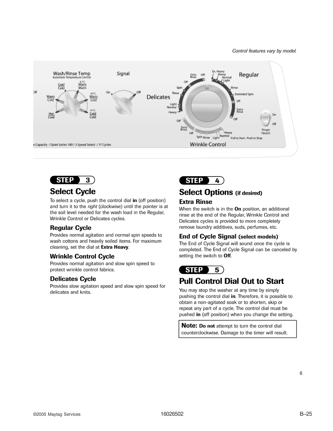 Whirlpool AAV4000AW manual Wrinkle Control Cycle, Delicates Cycle, End of Cycle Signal select models 