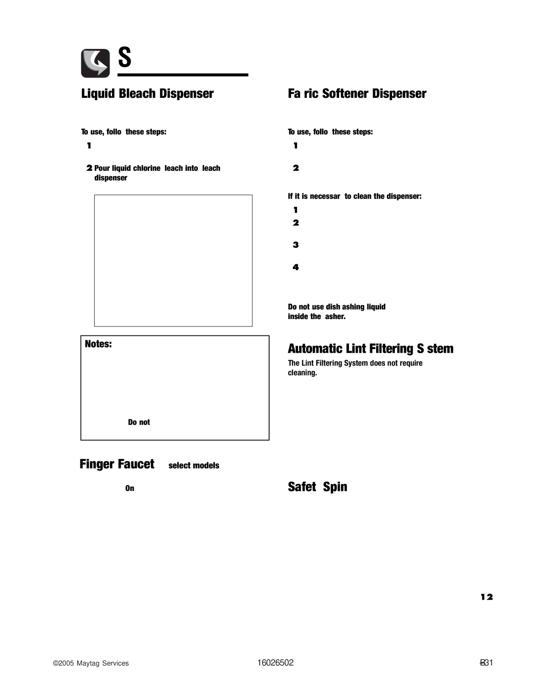 Whirlpool AAV4000AW manual Finger Faucet select models 