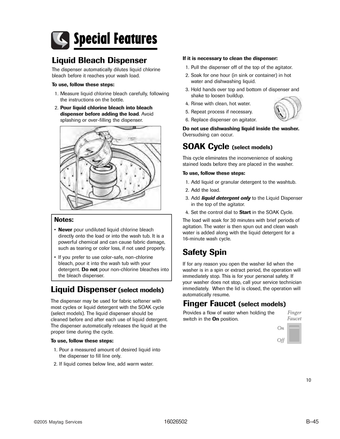 Whirlpool AAV4000AW manual Liquid Dispenser select models, Finger Faucet select models 