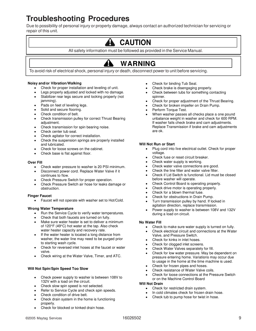 Whirlpool AAV4000AW manual Troubleshooting Procedures 