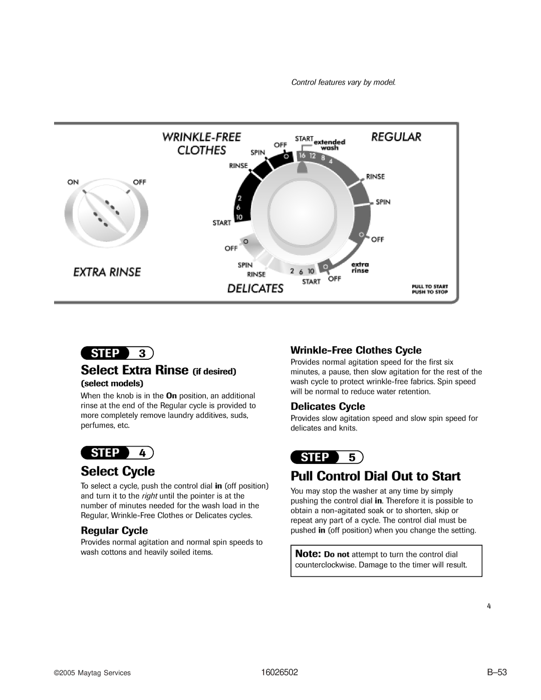 Whirlpool AAV4000AW manual Select Extra Rinse if desired, Wrinkle-Free Clothes Cycle 