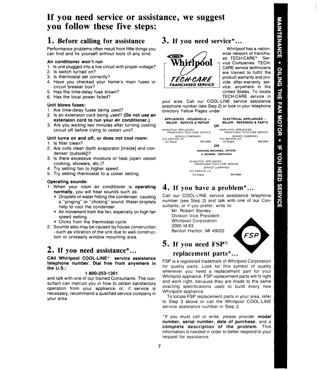 Whirlpool AC1 352 manual Before calling for assistance If you need service, If you need assistance, If you have a problem 