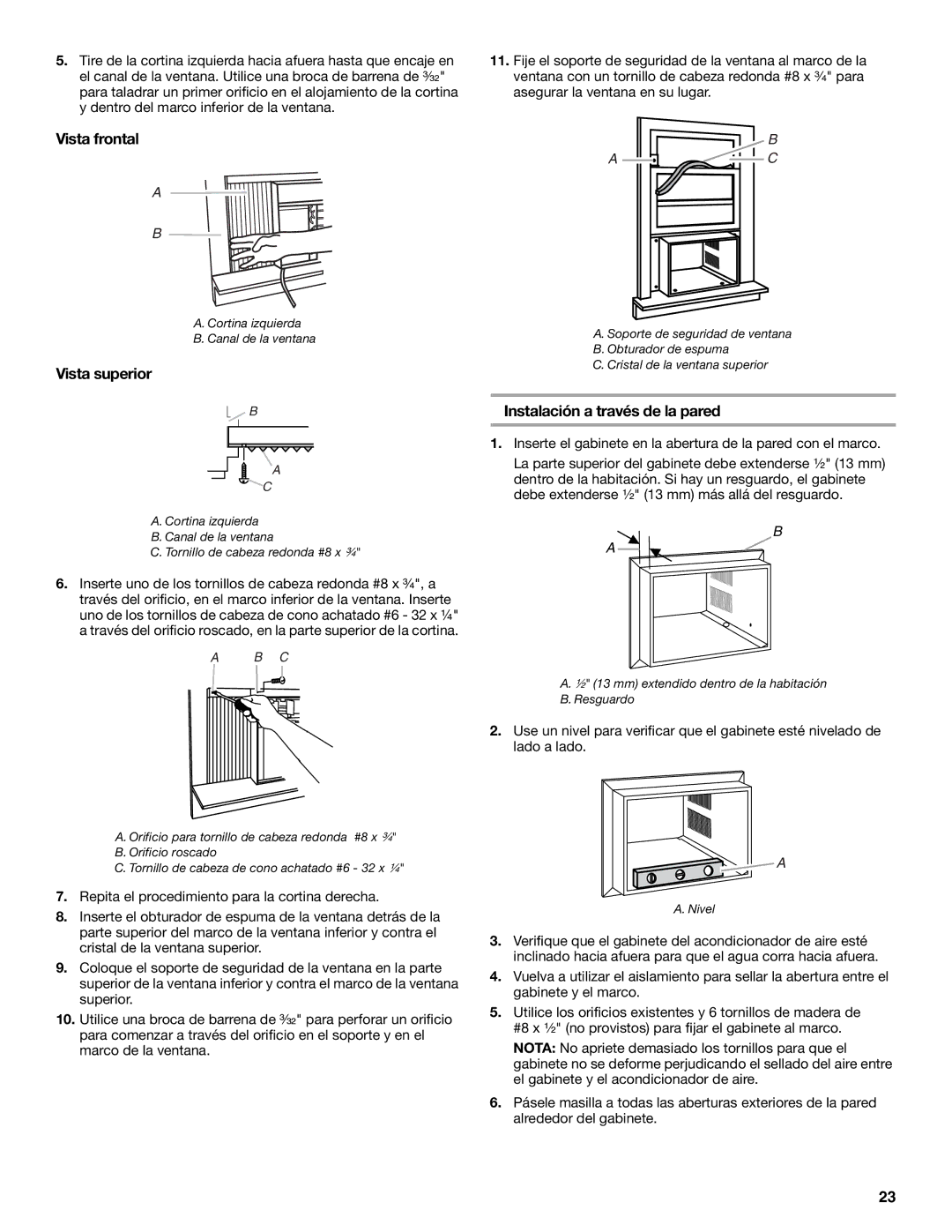 Whirlpool ACC082XR0 manual Vista frontal, Vista superior 