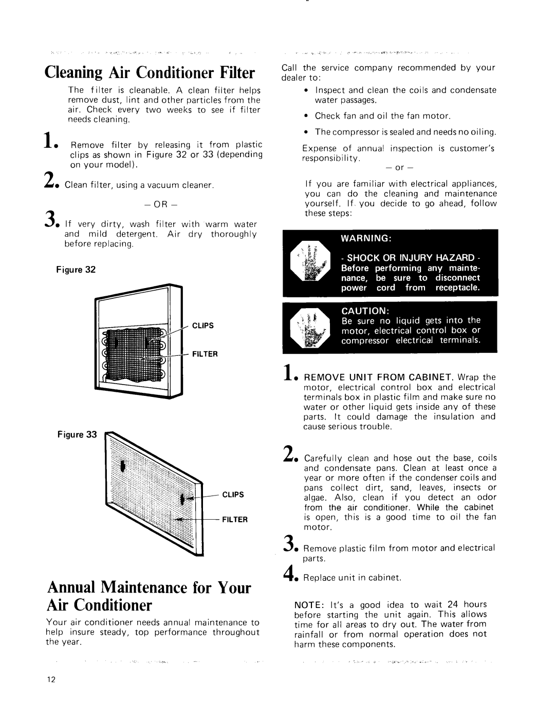 Whirlpool ACC602XP0 manual Annual Maintenance for Your Air Conditioner, CleaningAir Conditioner Filter 