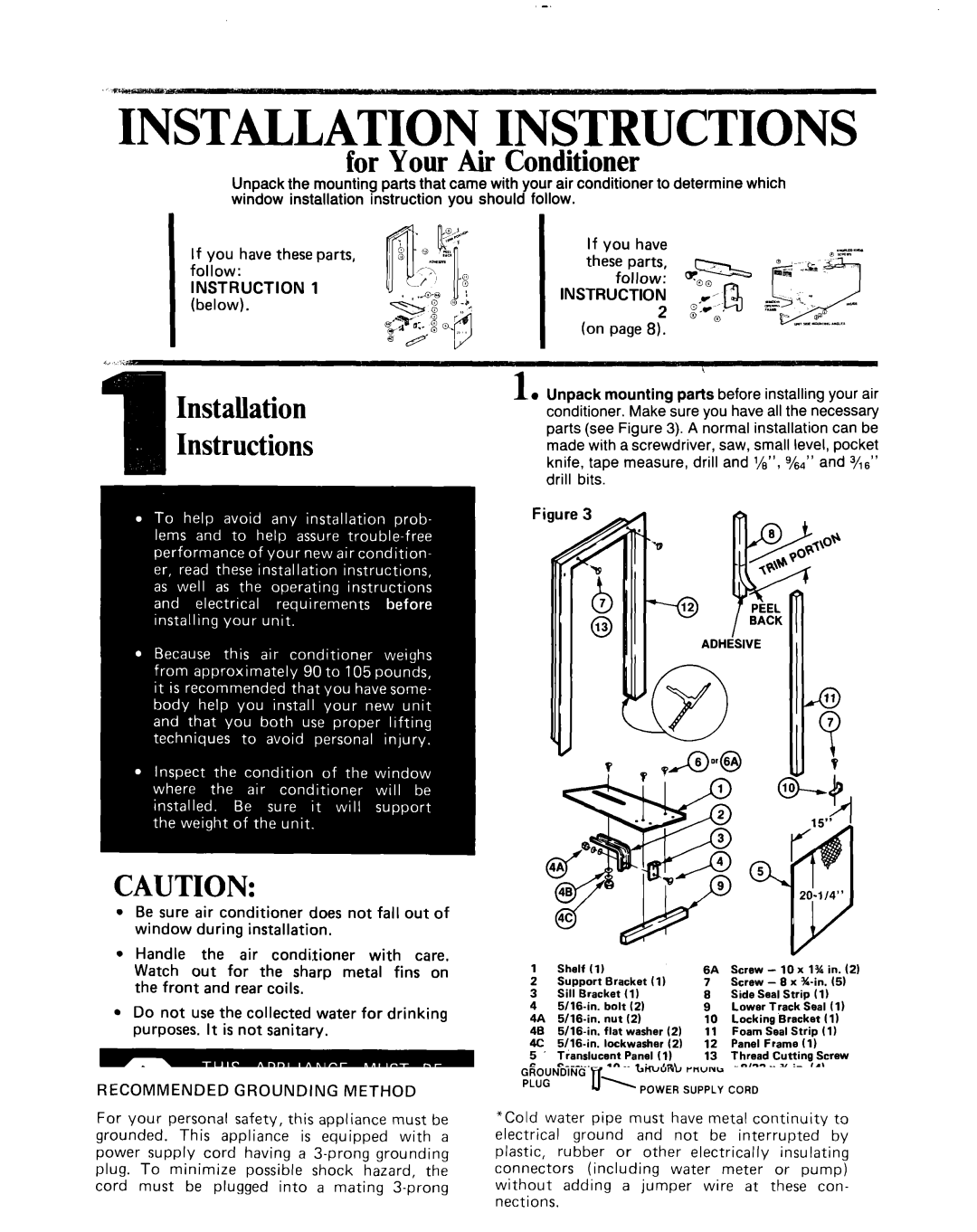 Whirlpool ACC602XP0 manual For Your Air Conditioner, Installation Instructions 