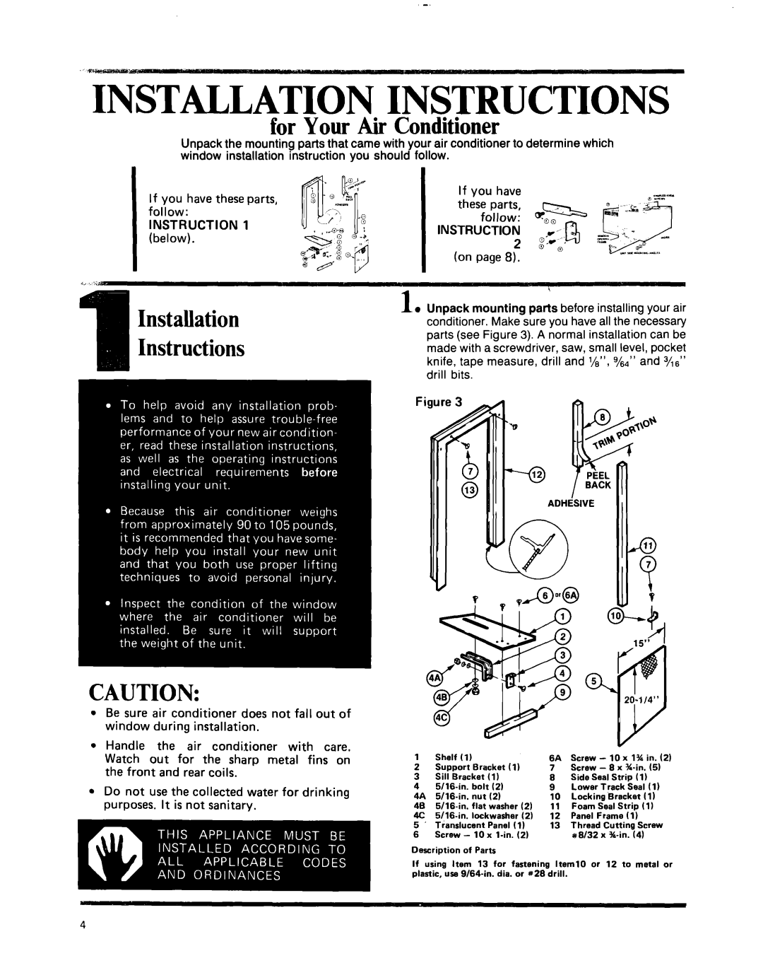 Whirlpool ACC602XP0 manual Installation Instructions, for Your Air Conditioner 