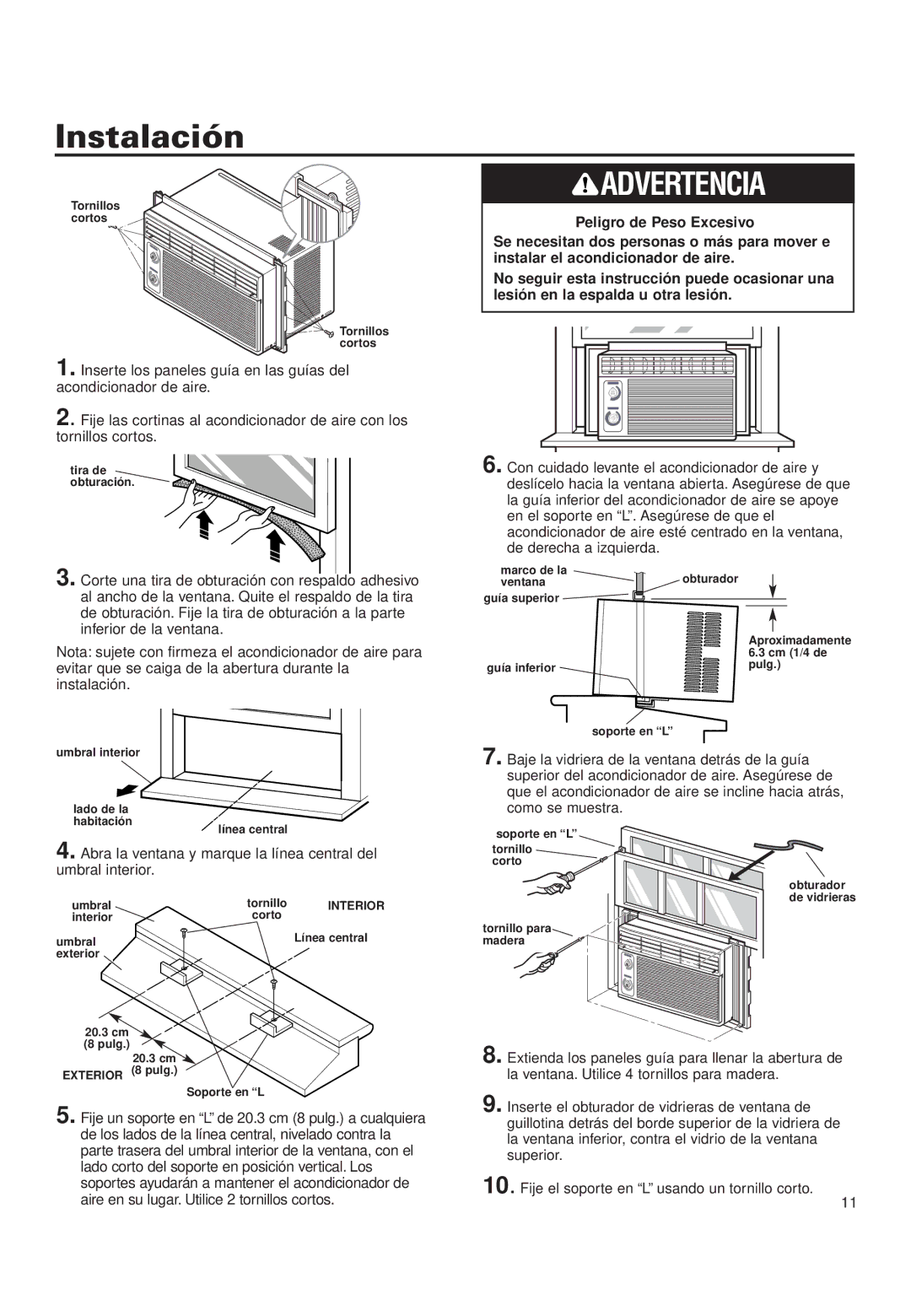 Whirlpool ACD052PK0 installation instructions Instalación, Interior 