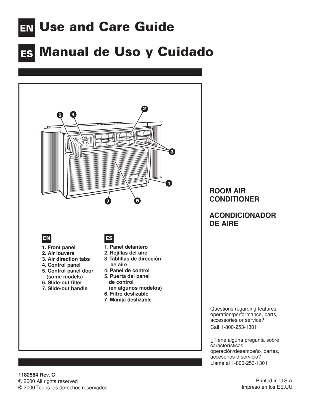 Whirlpool ACE082XH0 manual Use and Care Guide Manual de Uso y Cuidado, Room AIR Conditioner Acondicionador DE Aire 