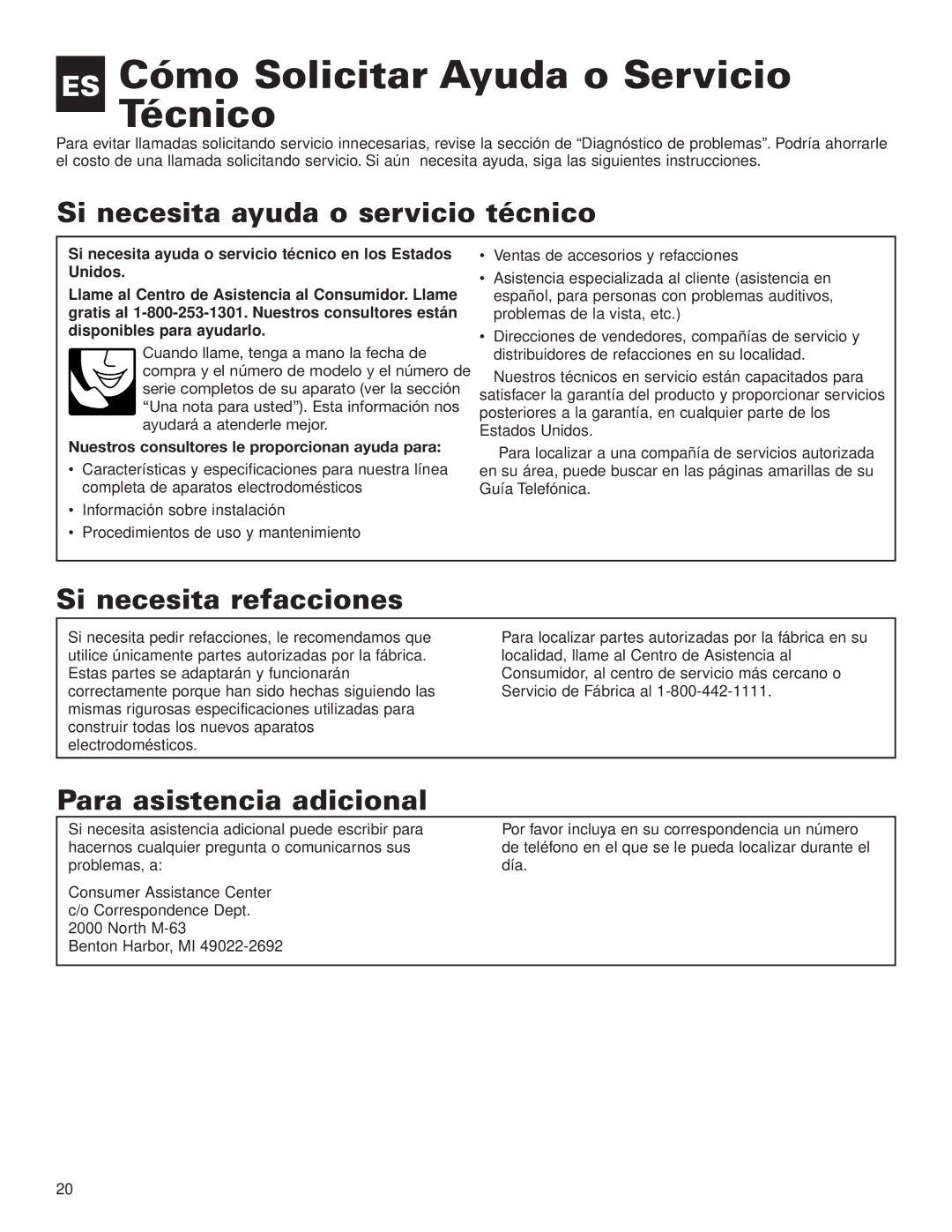 Whirlpool ACE082XH0 manual ES Cómo Solicitar Ayuda o Servicio Técnico, Si necesita ayuda o servicio técnico 