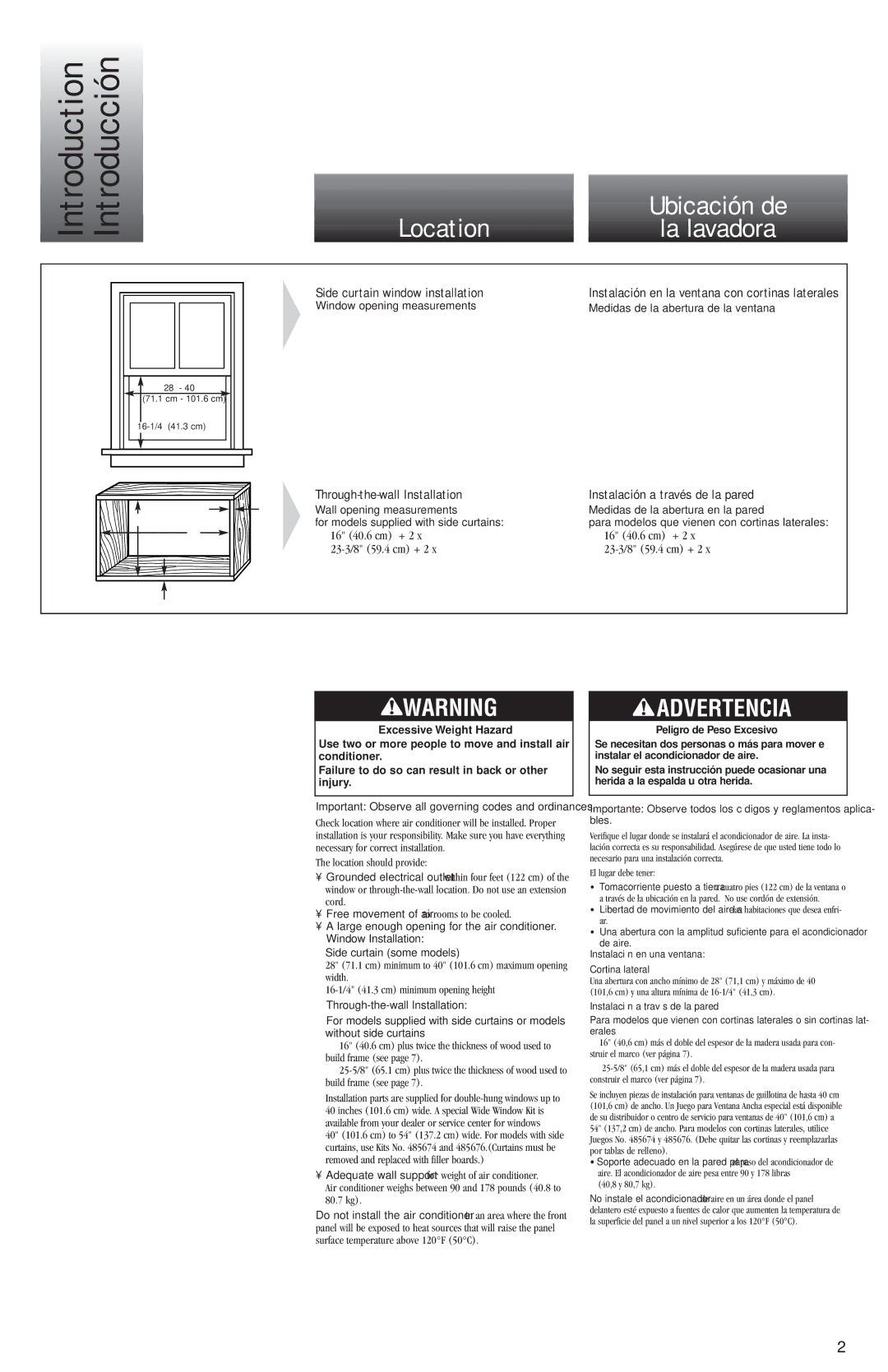 Whirlpool ACE082XH0 manual Introduction Introducción 