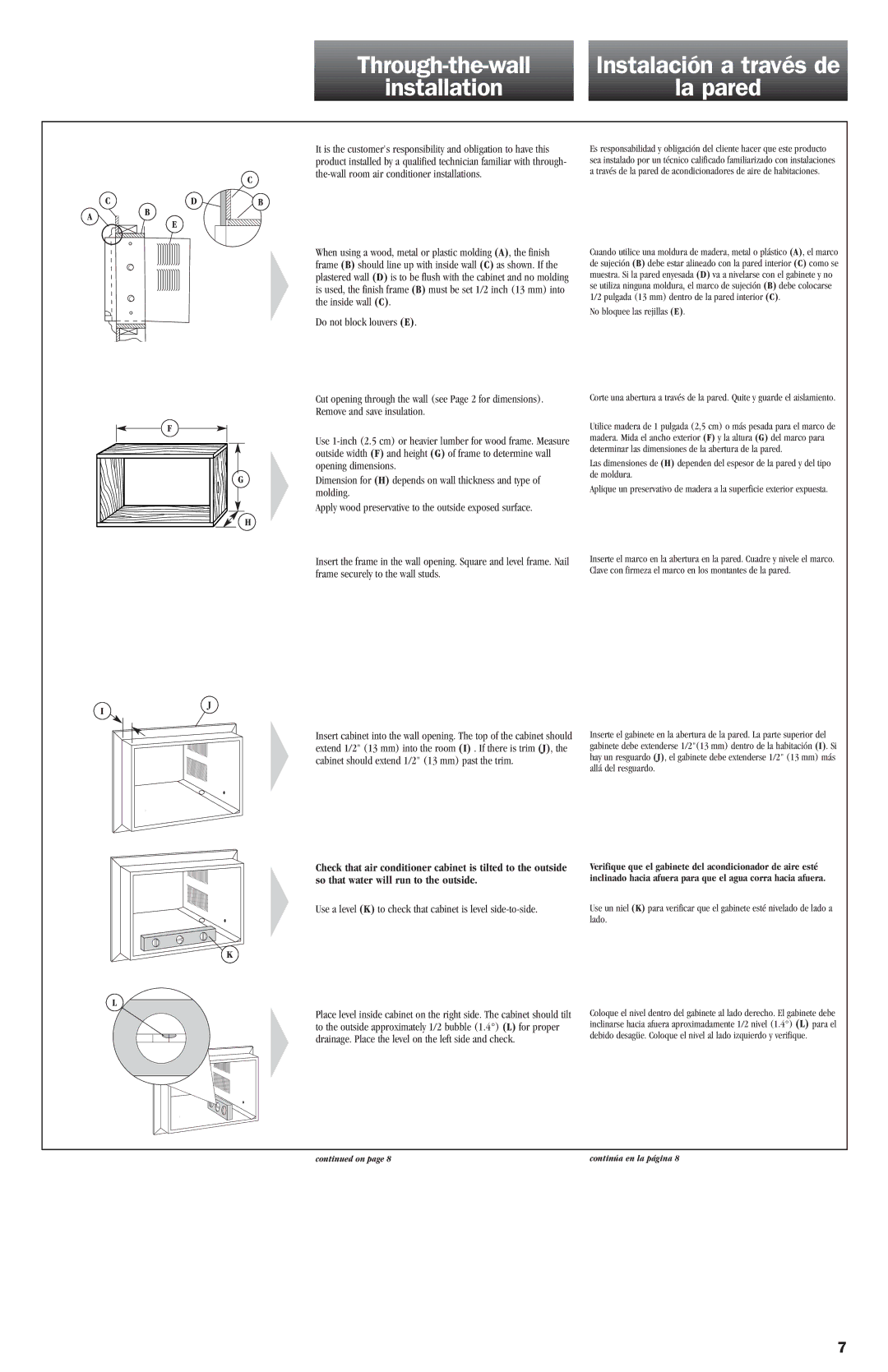 Whirlpool ACE082XH0 manual Use a level K to check that cabinet is level side-to-side 