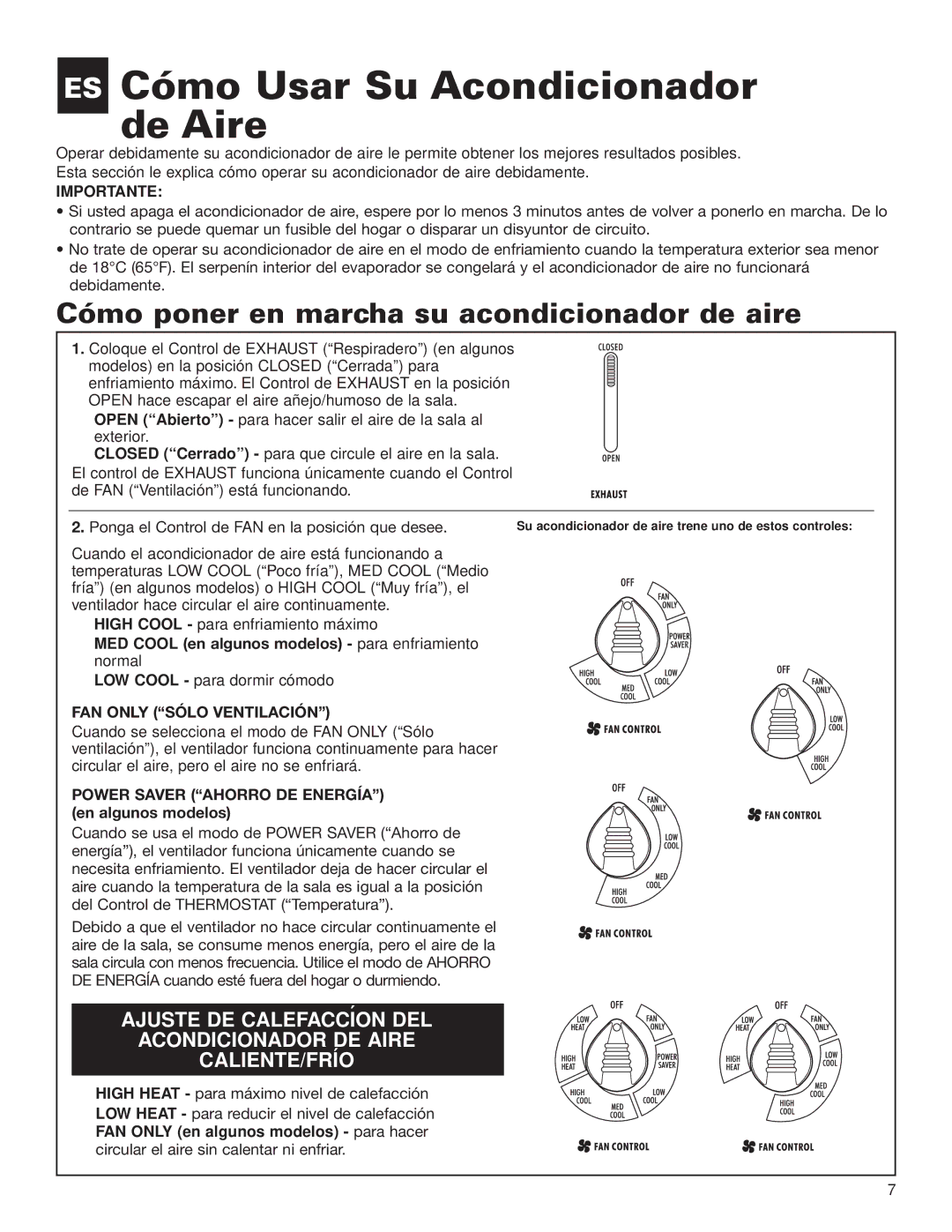 Whirlpool ACE082XH0 manual ES Cómo Usar Su Acondicionador de Aire, Cómo poner en marcha su acondicionador de aire 