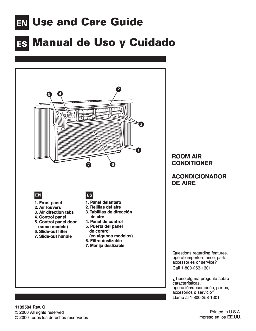 Whirlpool ACE082XH0 manual Use and Care Guide Manual de Uso y Cuidado, En Es, Room Air Conditioner Acondicionador De Aire 