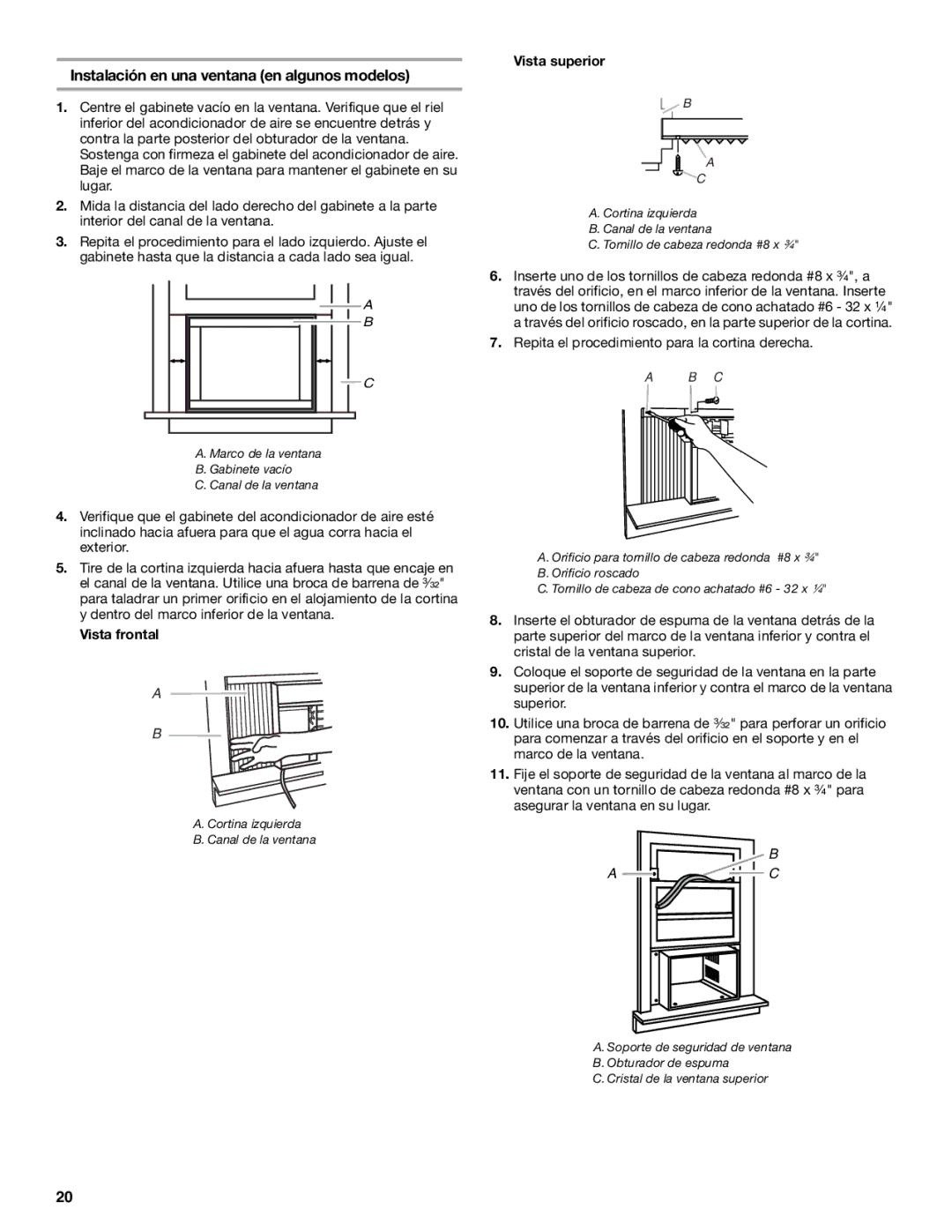 Whirlpool ACE082XP1 manual Vista frontal, Vista superior 