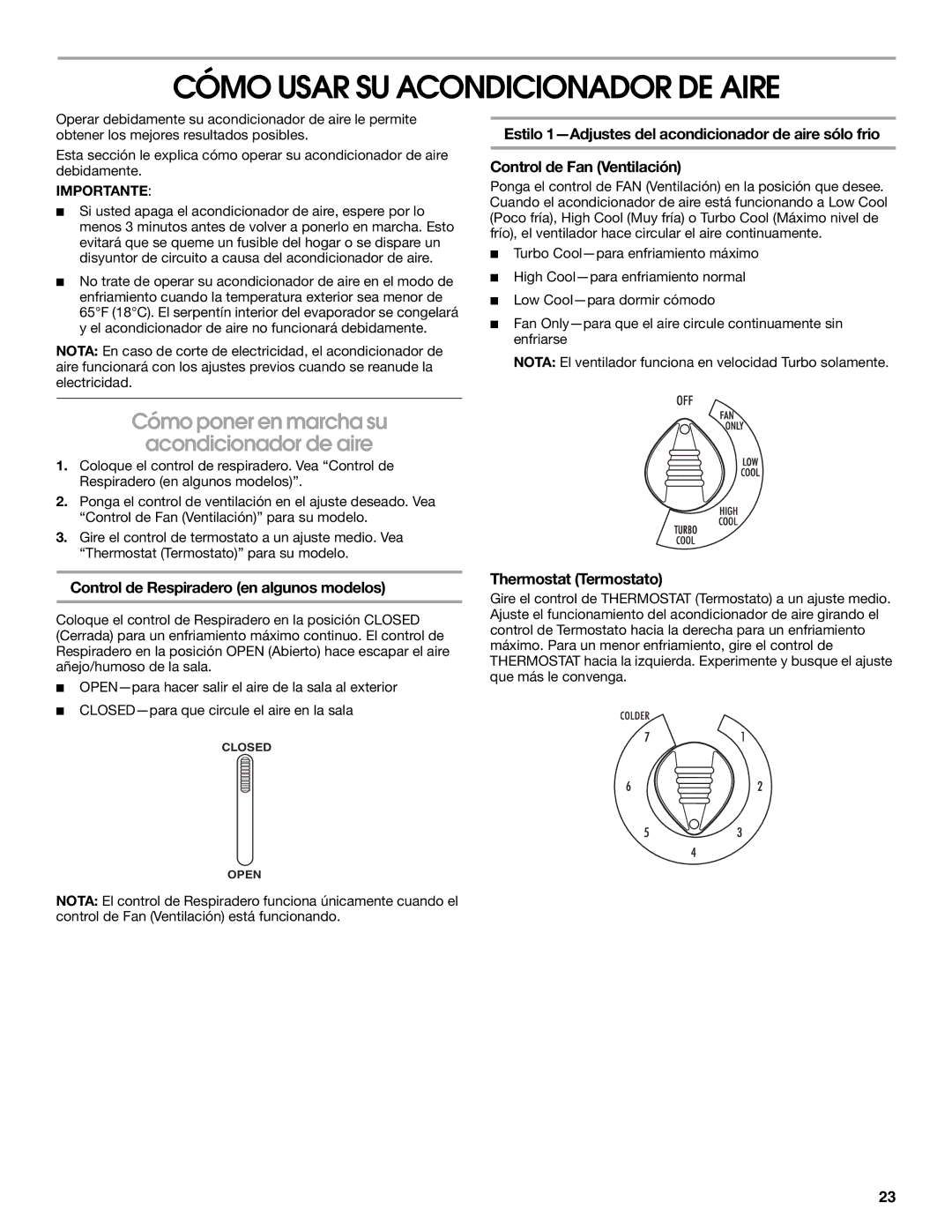 Whirlpool ACE082XP1 manual Cómo Usar SU Acondicionador DE Aire, Cómo poner en marcha su Acondicionador de aire 