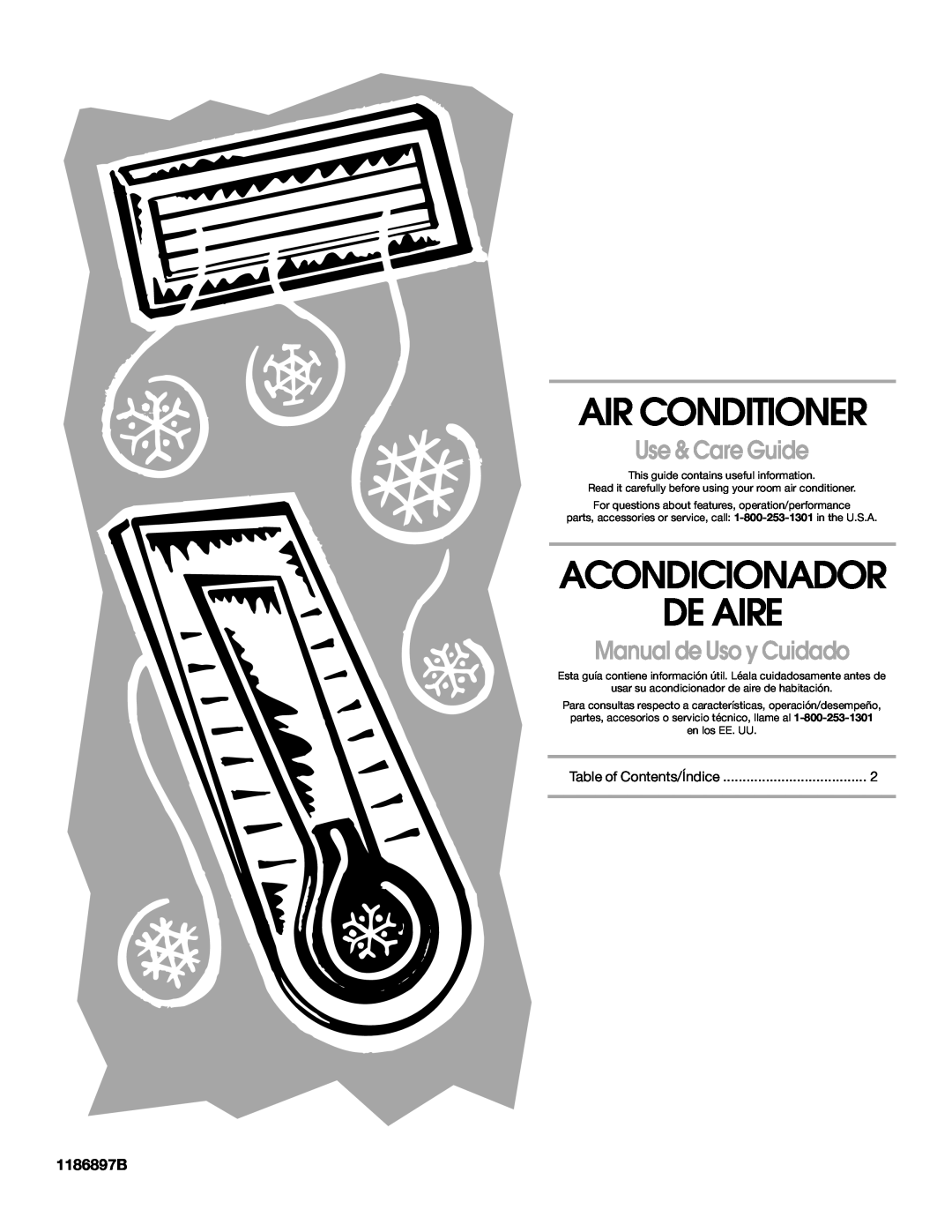 Whirlpool ACE082XP1 manual 1186897B, Air Conditioner, Acondicionador De Aire, Use & Care Guide, Manual de Uso y Cuidado 