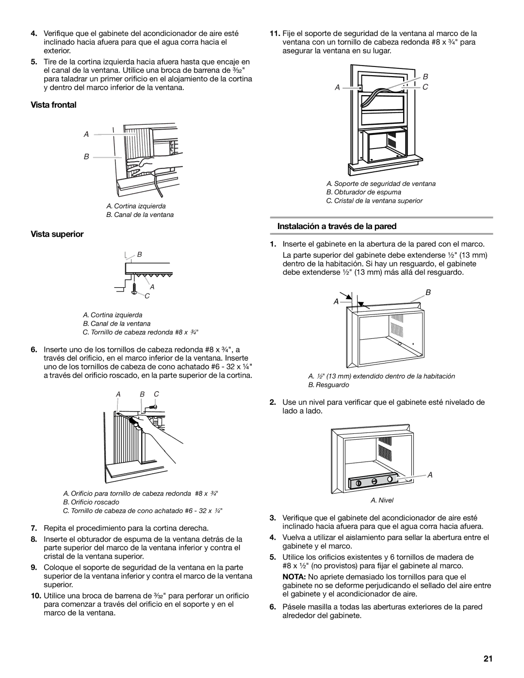 Whirlpool ACE082XR0 manual Vista frontal, Vista superior 