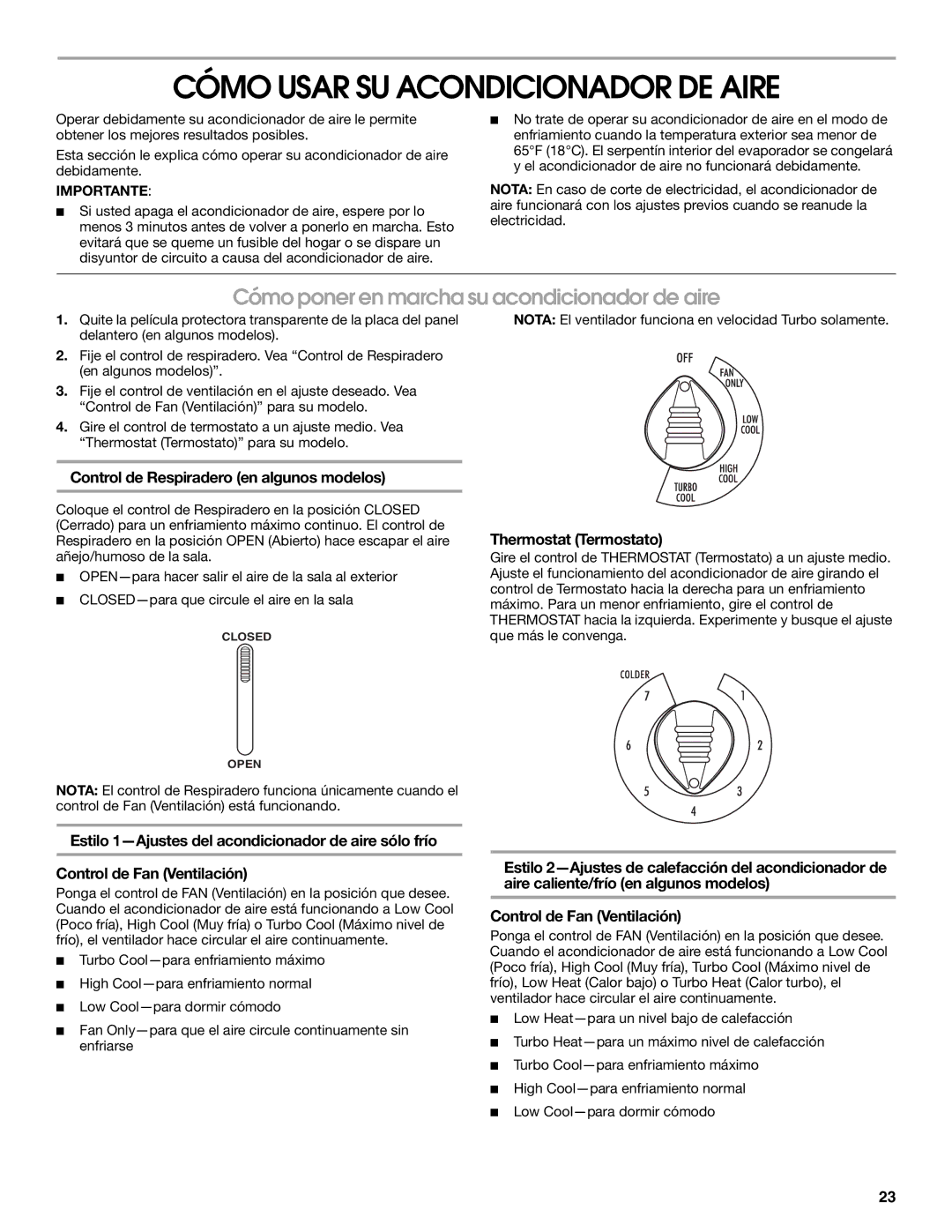 Whirlpool ACE082XR0 manual Cómo Usar SU Acondicionador DE Aire, Cómo poner en marcha su acondicionador de aire 